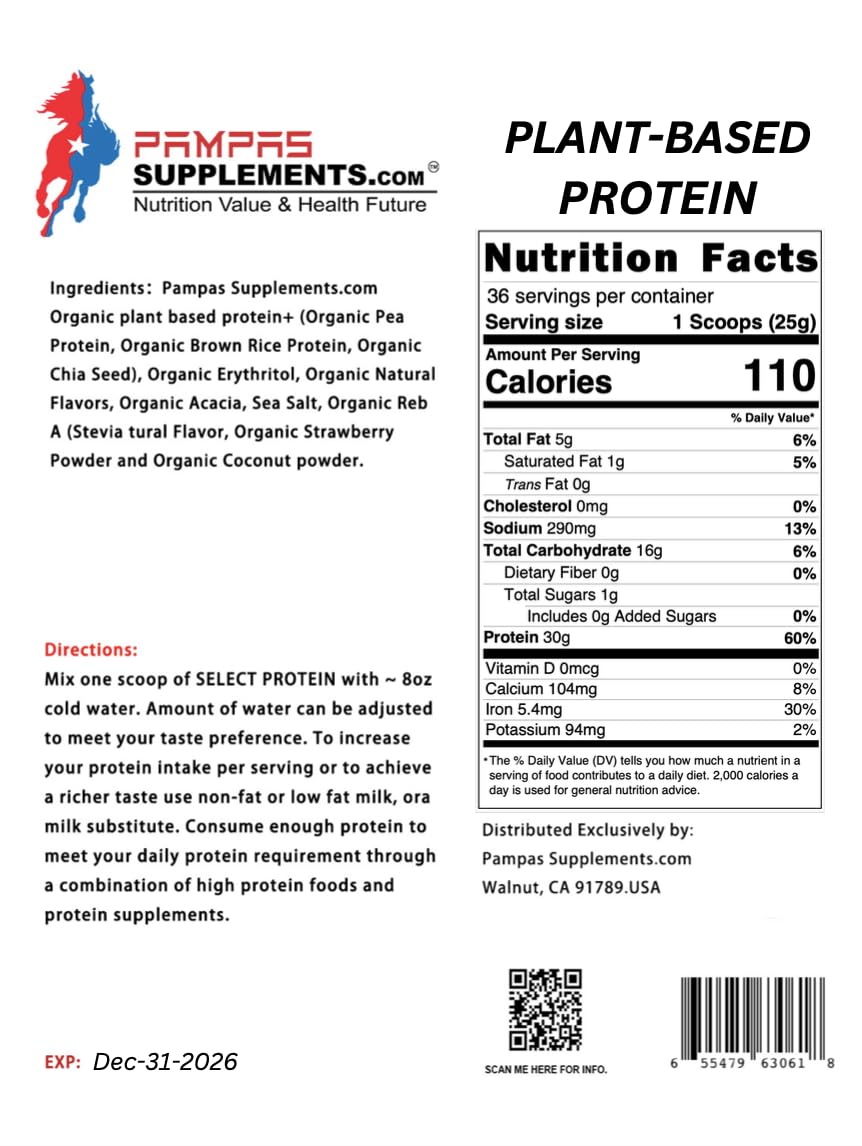 Best Vegan Protein Powder - Strawberry Flavor, 2 LB | 30g Plant-Based Protein, 7g Prebiotic Fiber | Lactose-Free, Non-GMO | Perfect for Post-Workout Shakes, Smoothies & Healthy Breakfast