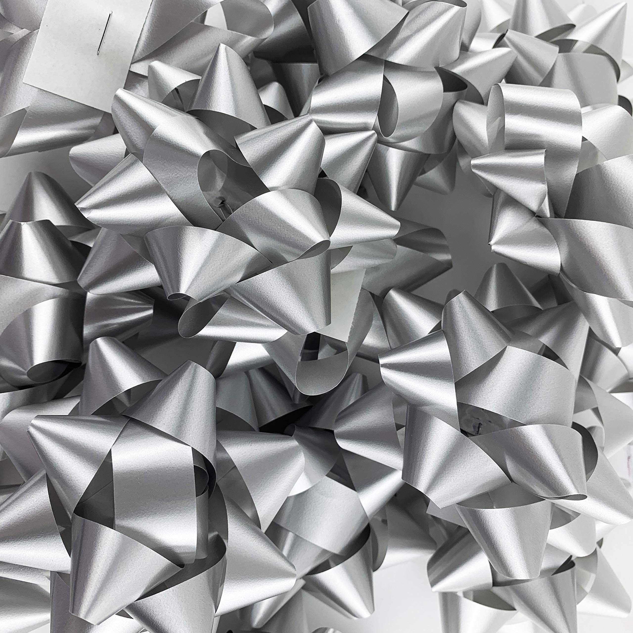 Premium Silver Confetti Star Gift Bows - 3.75 Inch Christmas Present Wrapping Bows (15 Pack) - Perfect for Holiday Gifts, Party Decorations & Festive Packaging