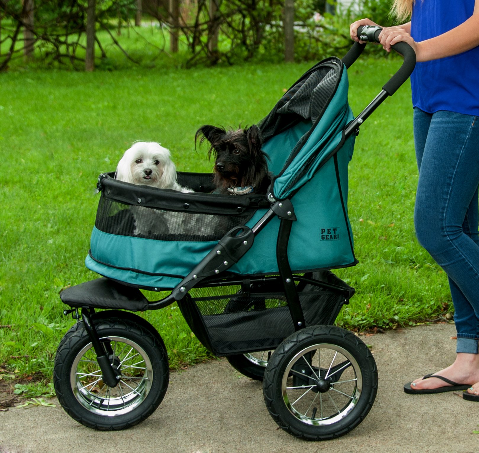 Pet Gear NO-Zip Double Pet Stroller - Zipperless Entry for Dogs & Cats - Plush Pad & Weather Cover - Large Gel-Filled Tires - 3 Color Options - Perfect for Vet Visits, Park Outings & Daily Walks
