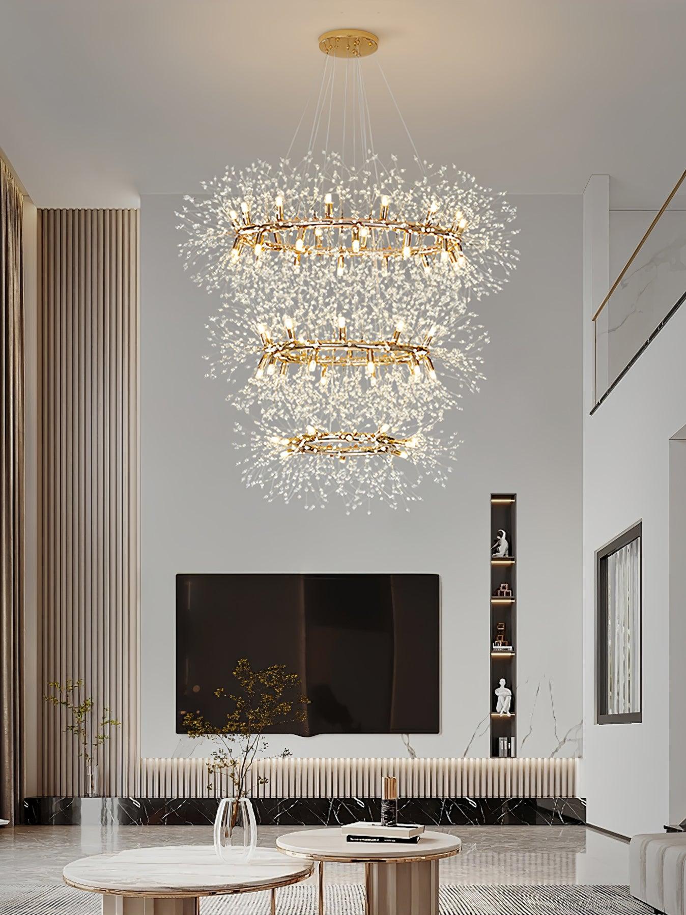 Dandelion Round Chandelier - Modern Crystal Ceiling Light Fixture for Dining Room, Living Room & Bedroom | Elegant Home Decor Lighting for Weddings & Interior Design