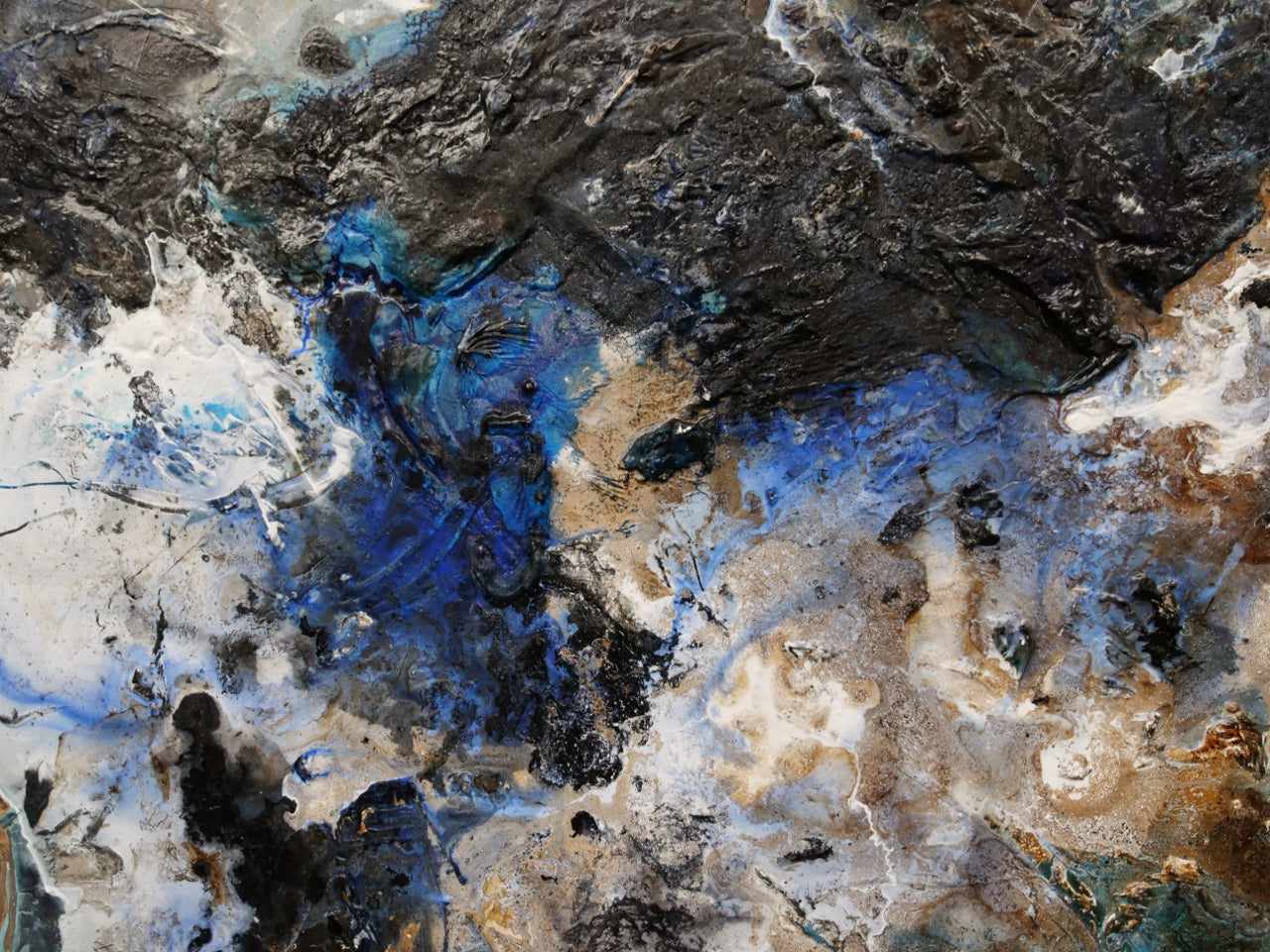 Blue Rust Black Textured Abstract Painting - 190cm x 100cm Large Modern Wall Art for Living Room, Bedroom & Office Decor | Slated Rapture Canvas