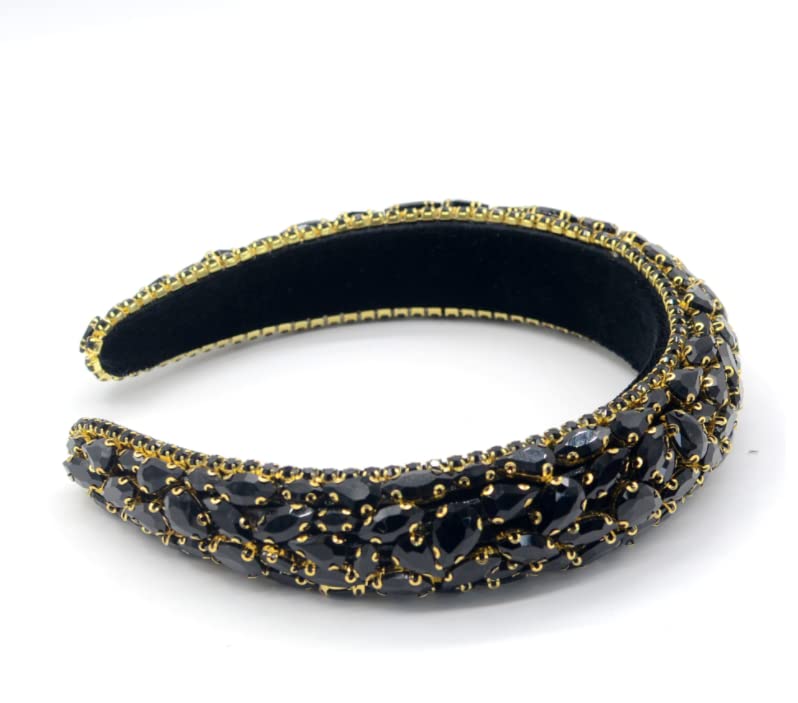 Sparkling Rhinestone Headband - Baroque Crystal Hair Band for Women, Bridal Wedding Party Headwear Accessories (Black) | Perfect for Prom, Evening Events & Special Occasions