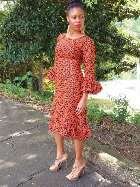 African Print Dress with Leaves Design DP3844D - Stylish Floral Summer Dress for Women, Perfect for Beach Vacations, Parties & Casual Outings