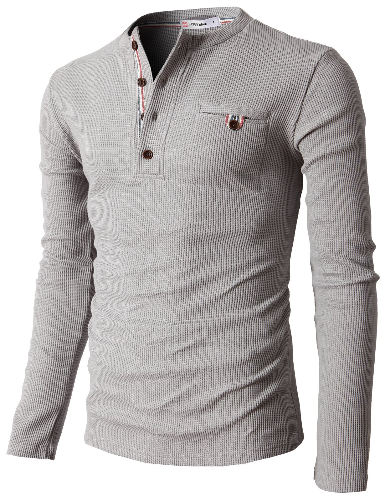 H2H Men's Casual Slim Fit Henley Cotton Shirts Long Sleeve Lightweight Waffle Fabric - Comfortable Everyday Wear for Work, Dating & Outdoor Activities
