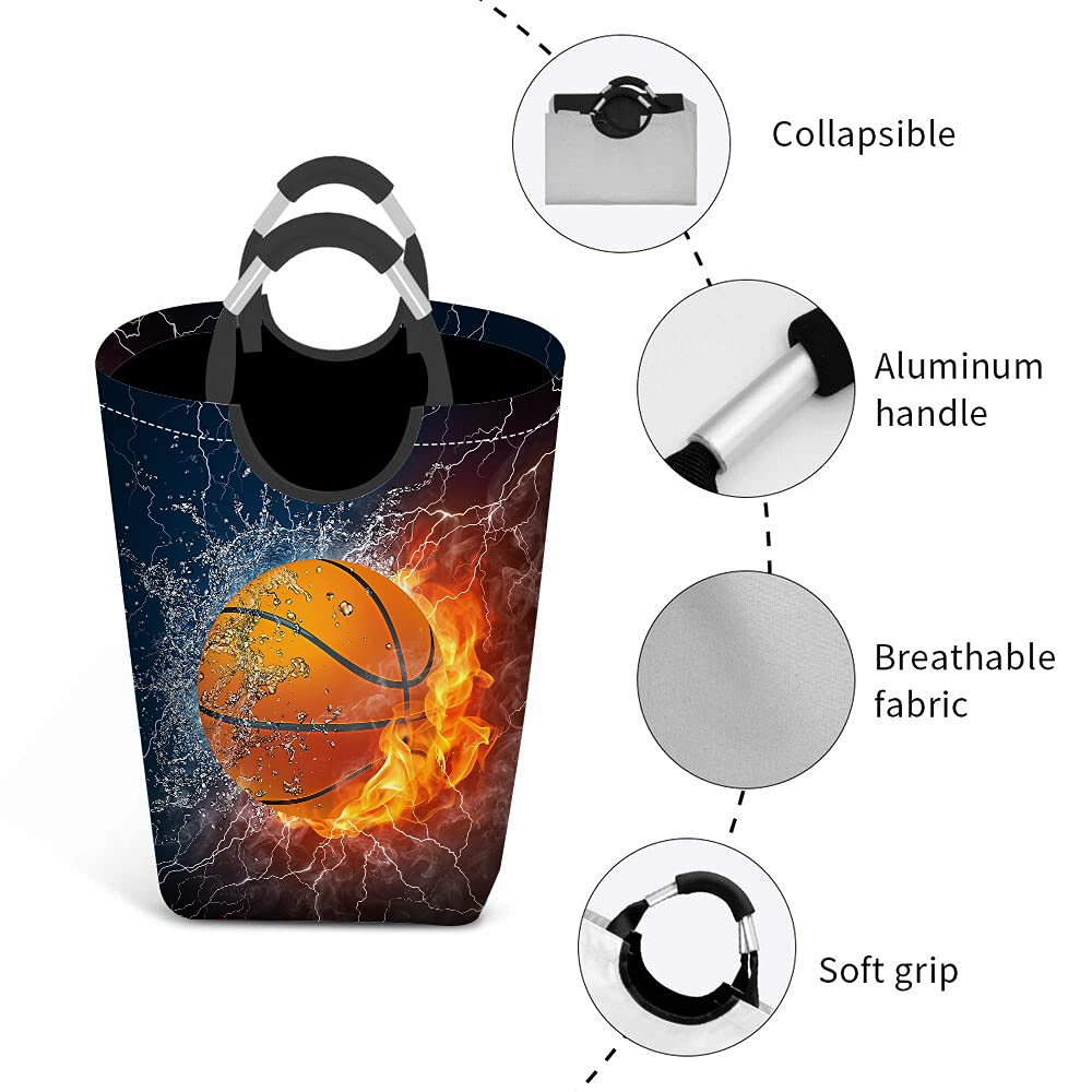 Wondertify Basketball Laundry Hamper - Fire & Water Resistant Clothes Basket with Carry Handles for Organizing Clothes, Toys & Sports Gear - Perfect for Kids' Rooms, Dorm Storage & Game Day Organization