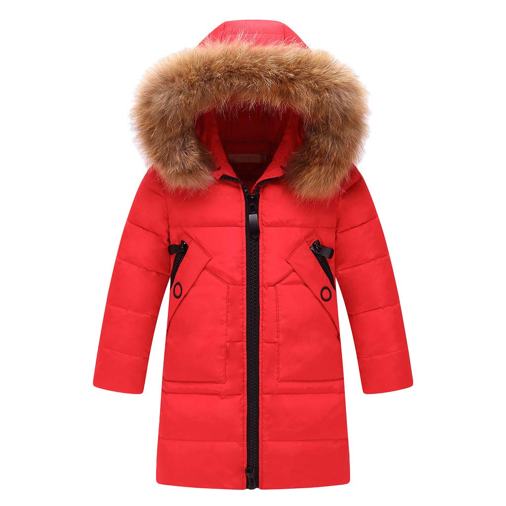 CLOTHBEST Kids Winter Faux Fur Hooded Parka Jacket - Warm Padded Puffer Coat for Boys & Girls (Toddler to Youth Sizes) - Perfect for Snow Play, School & Outdoor Activities