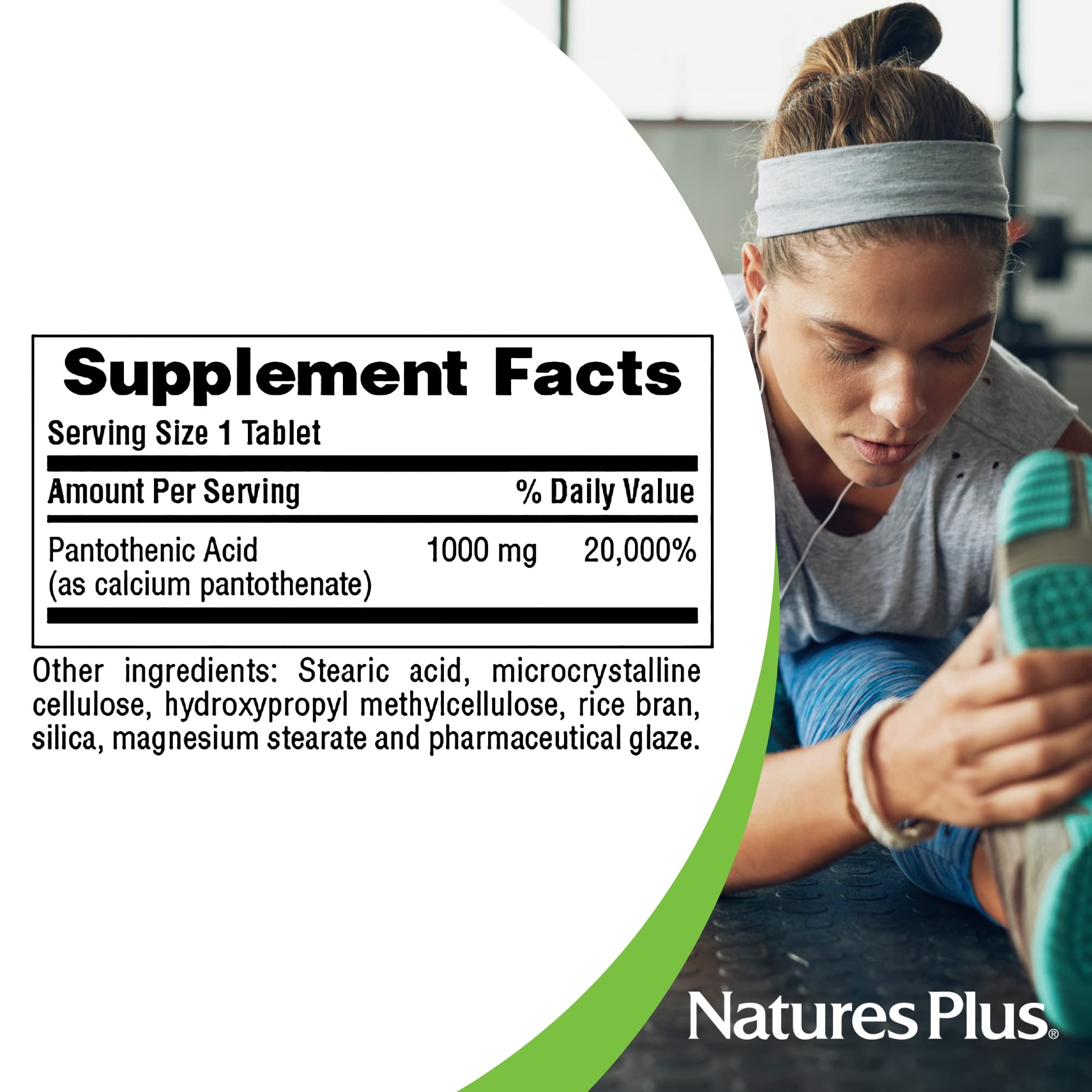 NaturesPlus Pantothenic Acid 1000mg - 60 Sustained Release Tablets | High-Potency Vitamin B5 Supplement for Energy & Metabolism Support | Vegetarian, Gluten Free | Perfect for Active Lifestyles & Stress Relief