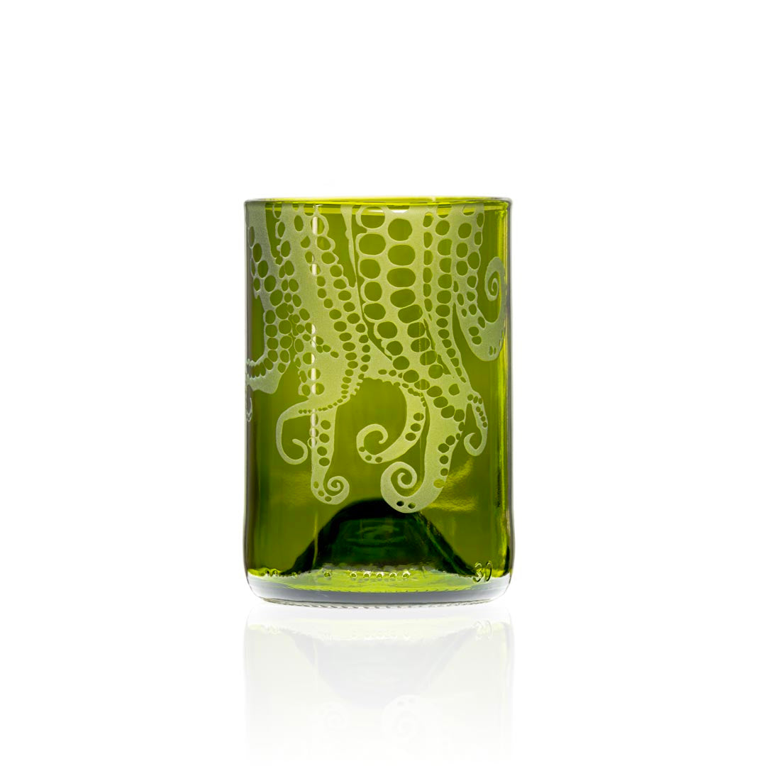 Upcycled Oscar Octopus 12oz Dark Green Reusable Tumbler Set of 2 | Eco-Friendly Coffee Cup for Office, Travel & Outdoor Adventures