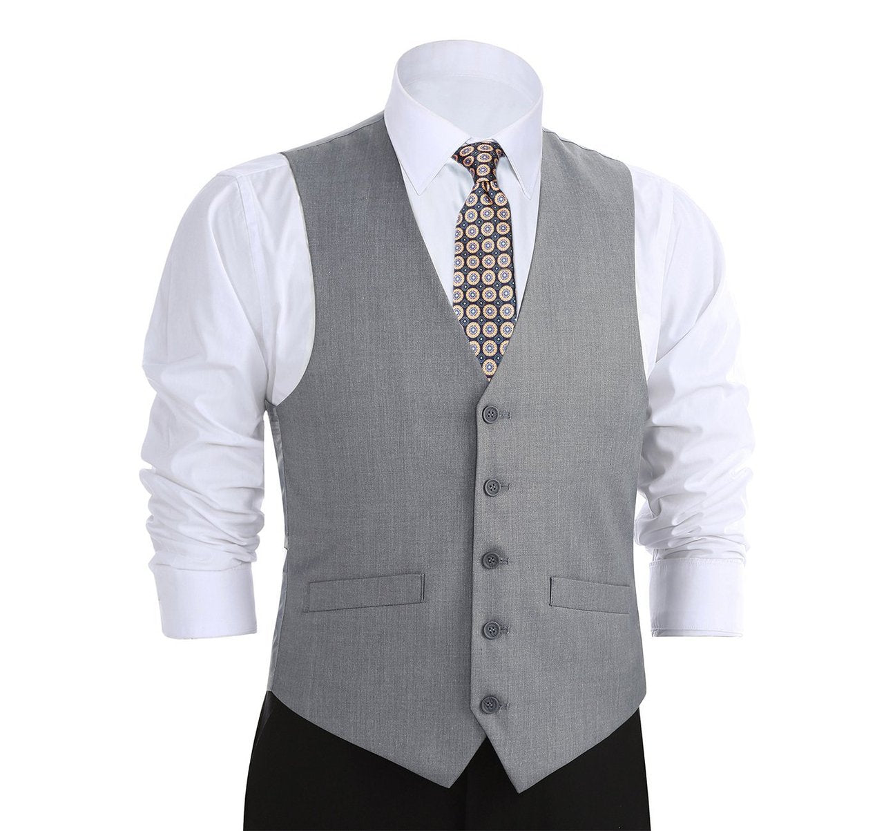 Alessandro Vitello by Renoir Grey Button Formal Suit Vest - Men's Regular Fit Waistcoat for Business & Wedding | Premium Tailored Suit Vest for Office, Cocktail Parties & Formal Events