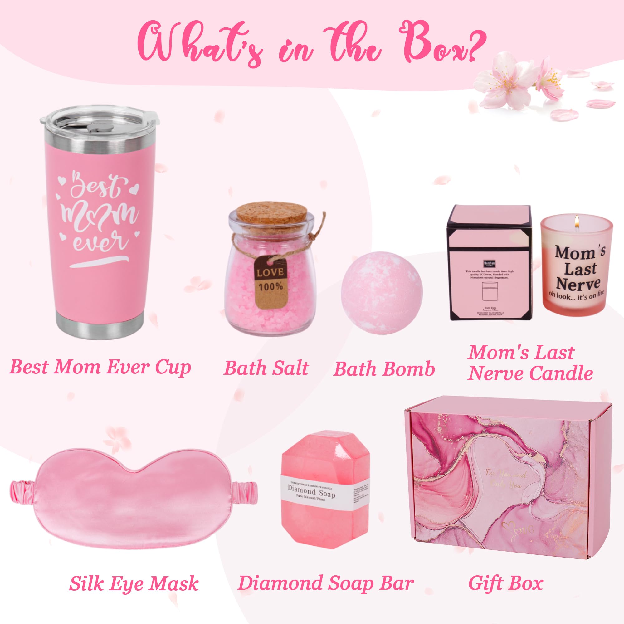 Relaxing Spa Gift Basket Set for Women - Best Mom Ever Bath & Body Care Kit - Mother's Day, Christmas Gifts from Daughter, Son or Sister (Pink) | Perfect for Self-Care, Birthday Presents & Stress Relief