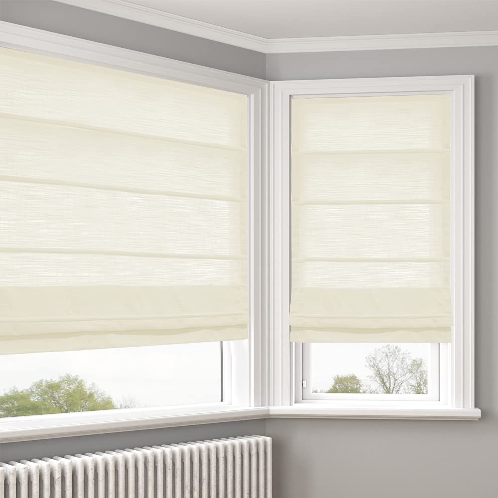 Cordless Roman Shades Window Blinds | Elegant Blackout Ivory Fabric | Custom Made for Windows & Doors | Perfect for Living Rooms & Bedrooms