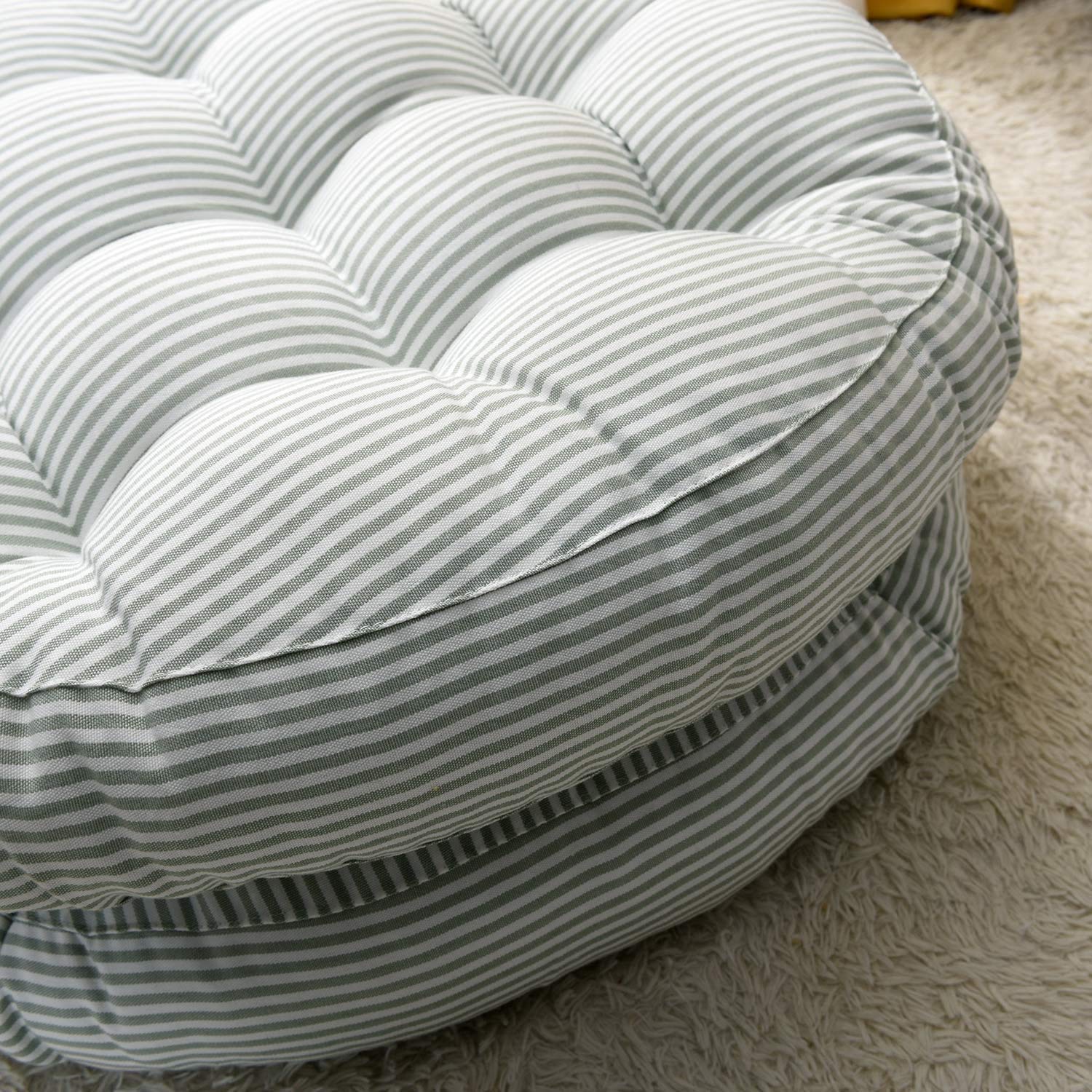 Tiita 22x22 Inch Round Stripe Patio Seat Cushions - Set of 2 Waterproof Outdoor/Indoor Chair Pads for Garden, Deck, Poolside & Floor Seating - Green Home Decor Pillows