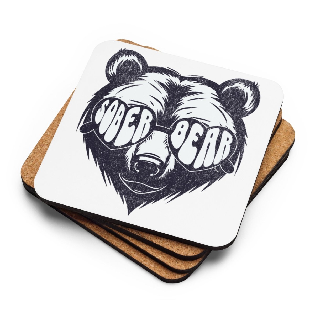 Sober Bear Cork Back Coaster Set - Eco-Friendly Drink Coasters for Home, Office & Bar - Absorbent & Durable for Hot & Cold Beverages