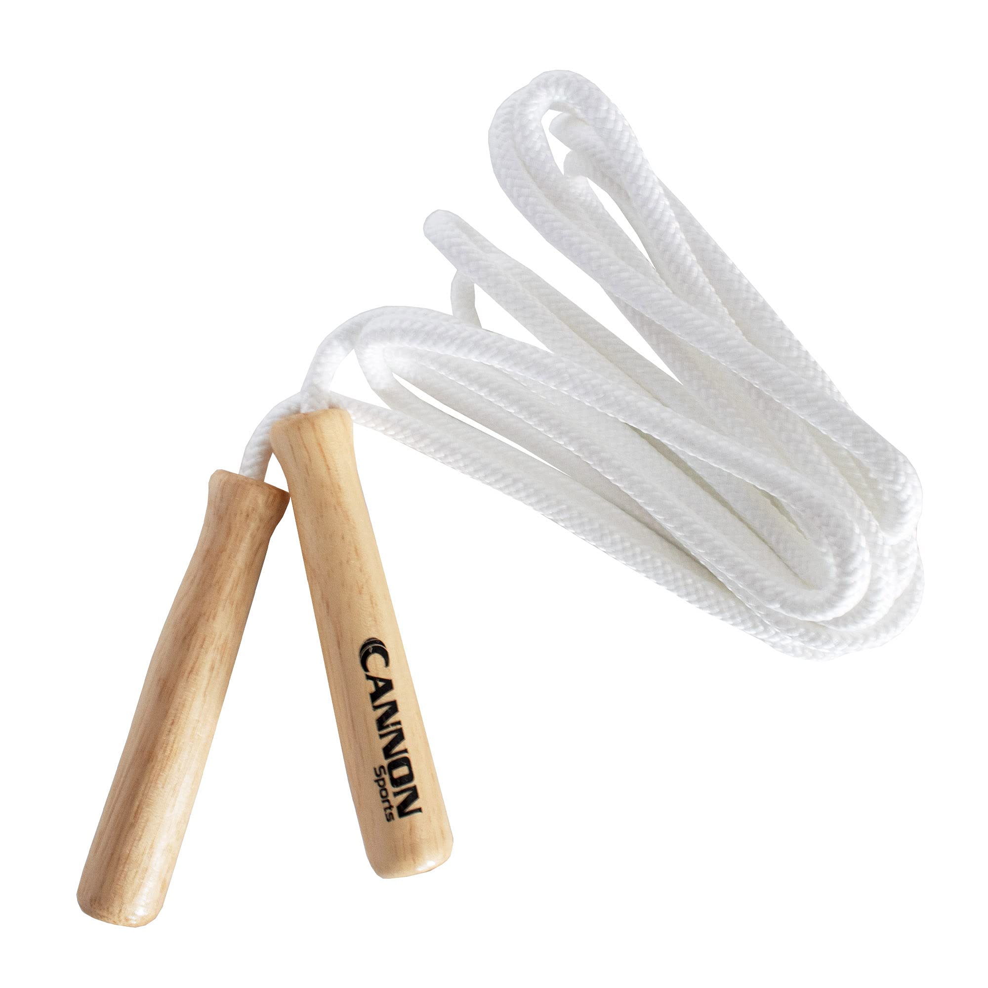 Cannon Sports White Jump Rope with Wooden Handles - Braided Polyester Skipping Rope for Fitness, Workout & Home Gym - Perfect for Cardio, Boxing Training & Weight Loss Exercises