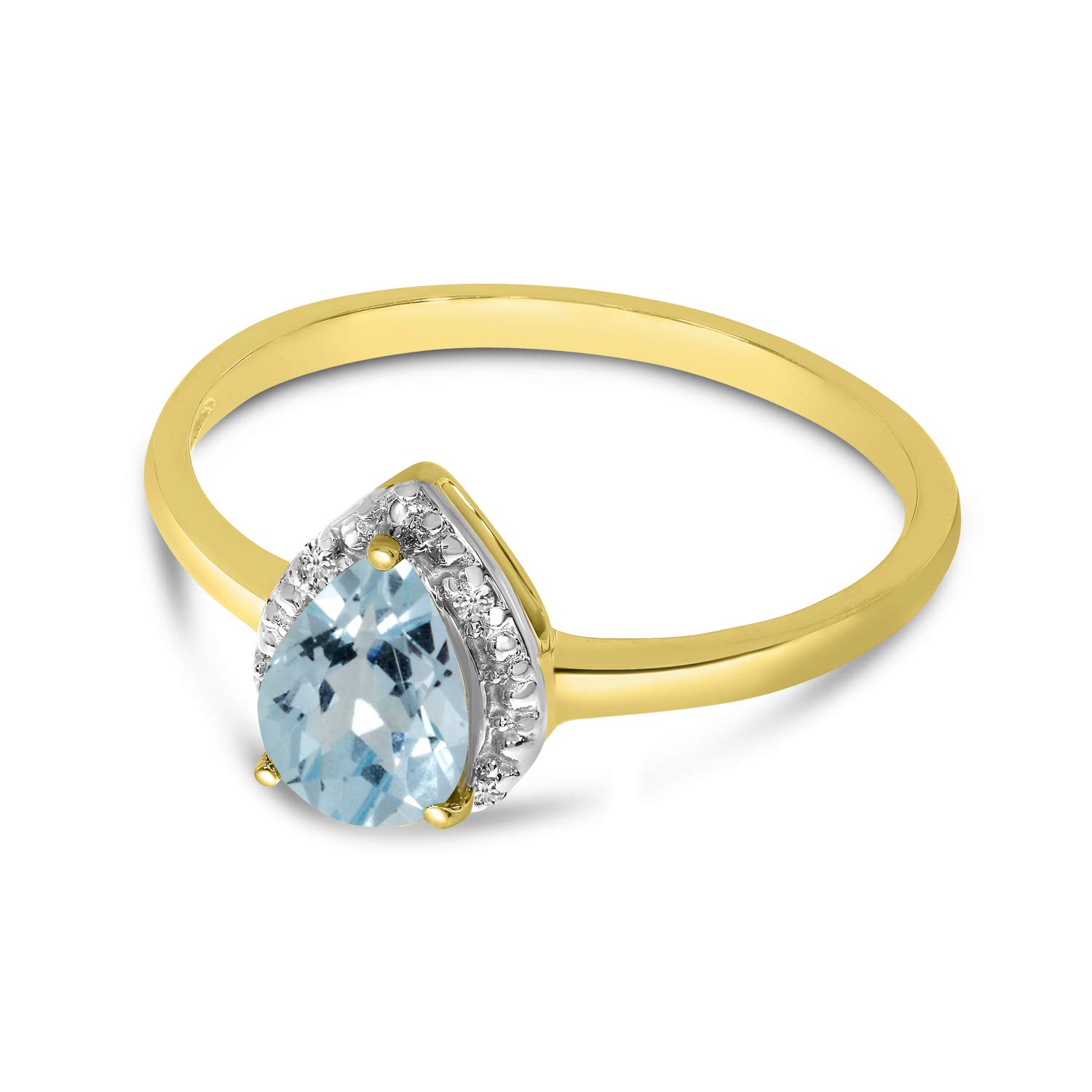 10K Yellow Gold Pear Aquamarine and Diamond Ring - Elegant Birthstone Jewelry for Women, Perfect for Engagement, Anniversary & Special Occasions