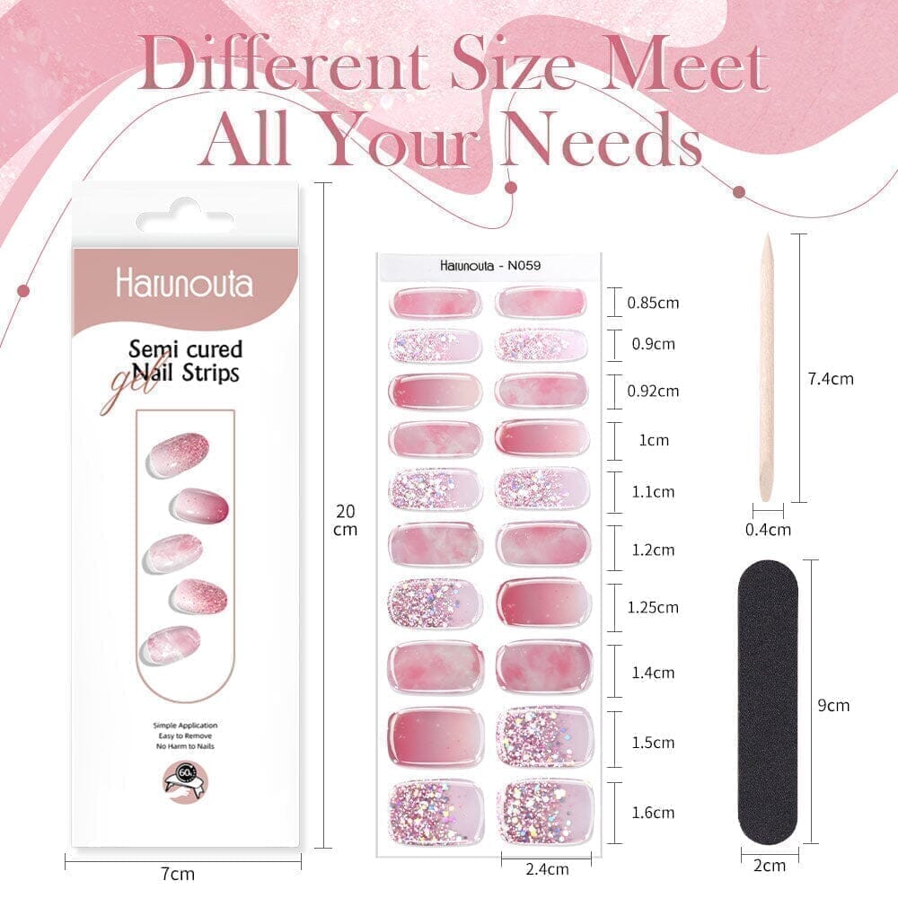 20 Tips Pink Sequins Semi Cured Gel Nail Strips - Long Lasting DIY Nail Art Kit for Women - Perfect for Parties, Weddings & Special Occasions