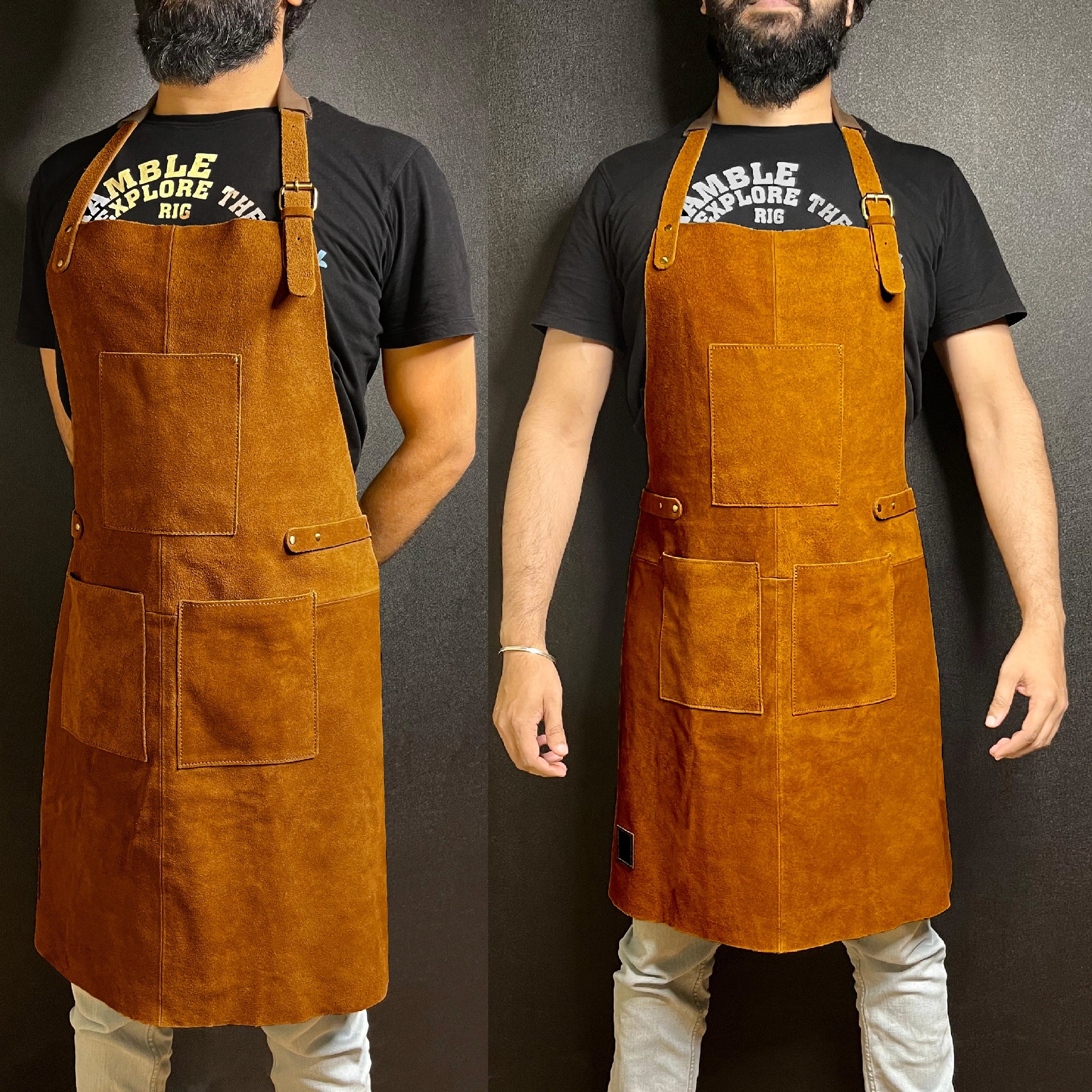 Premium Kuche Natural Leather Grill Apron for Men & Women - Heavy Duty BBQ Cooking Apron with Adjustable Straps - Perfect for Grilling, Smoking, and Outdoor Cooking