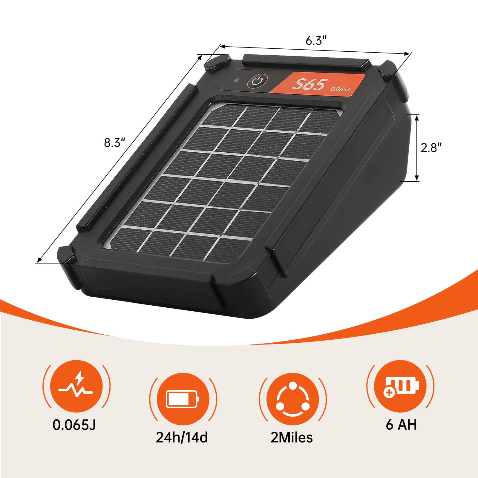 Solar Electric Fence Charger 0.065J 2 Miles Range - Bear & Raccoon Deterrent for Farms, Gardens & Livestock Protection - Includes Grounding Rod - Weatherproof Solar Powered Animal Barrier for Outdoor Use