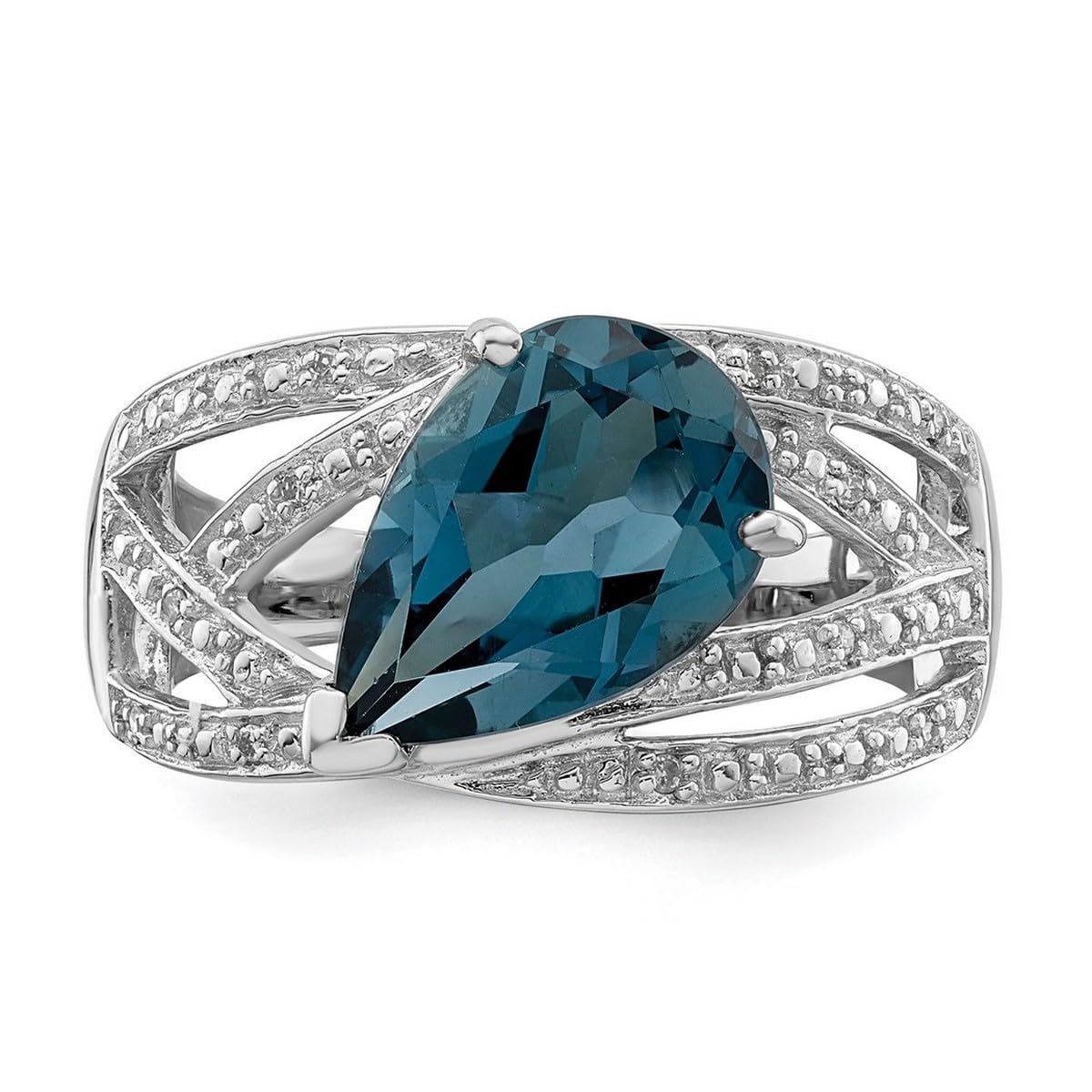 925 Sterling Silver Rhodium Plated Diamond & London Blue Topaz Ring for Women - 2mm Wide Elegant Wedding Band, Anniversary Gift, Birthday Jewelry, Everyday Wear