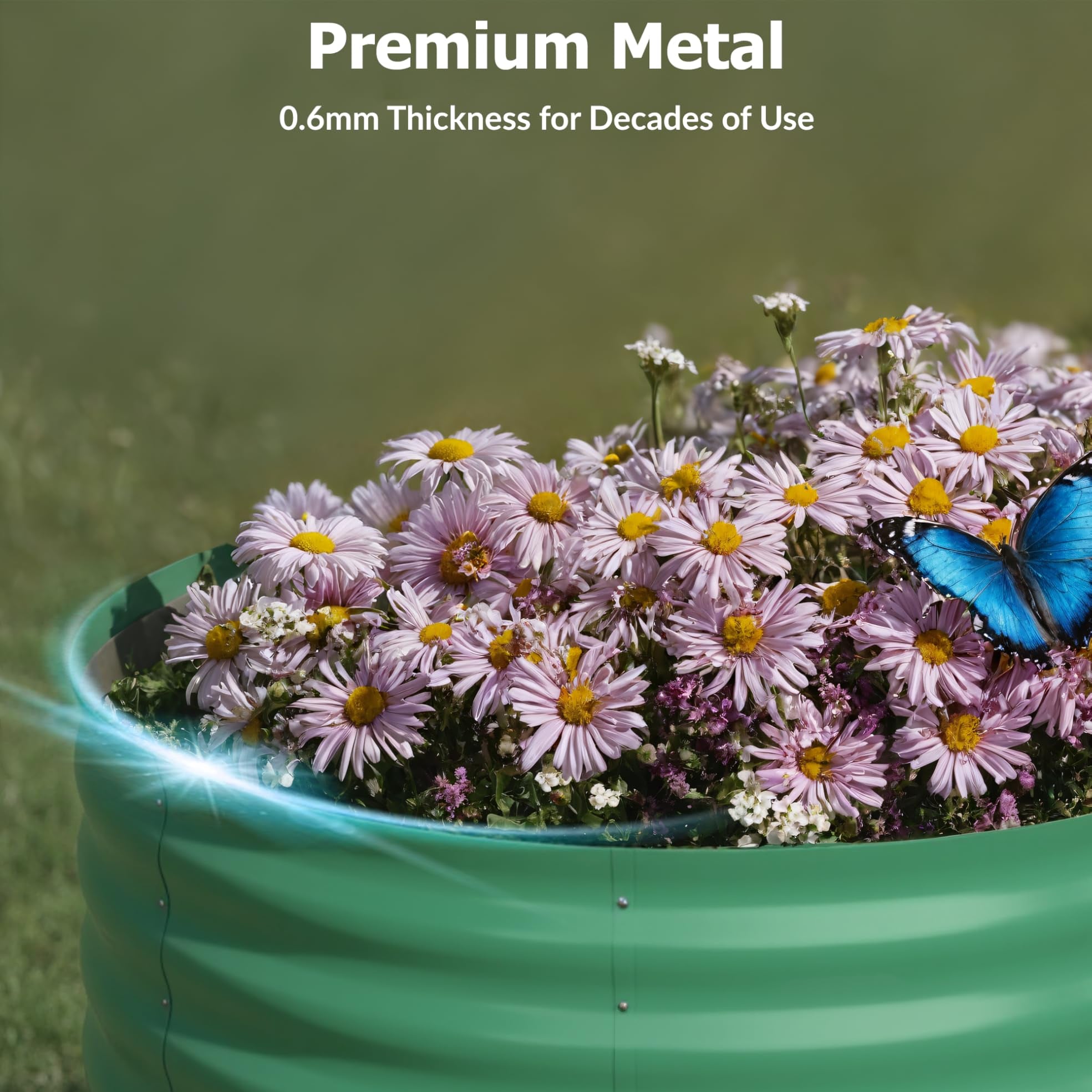 GARVEE 4' X 2' X 2' Oval Galvanized Steel Raised Garden Bed - Outdoor Metal Planter Box for Flowers, Vegetables & Herbs (Green) - Perfect for Backyard Gardening, Patio Decor & Urban Farming