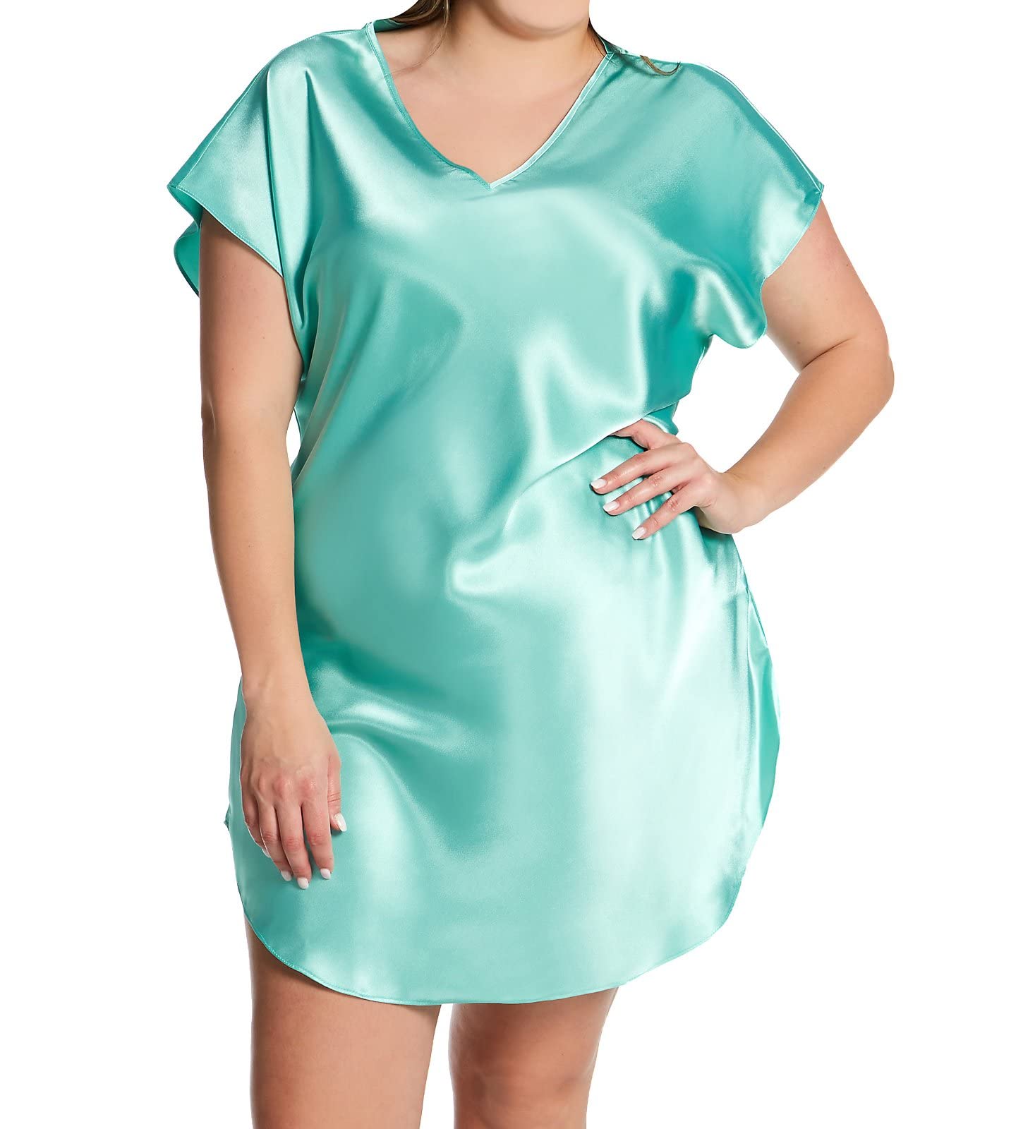 Plus Size Women's -40X Bias Cut Satin T-Shirt Gown in Aqua | XL | Elegant Lounge Dress for Evening Wear, Bridal Shower & Special Occasions