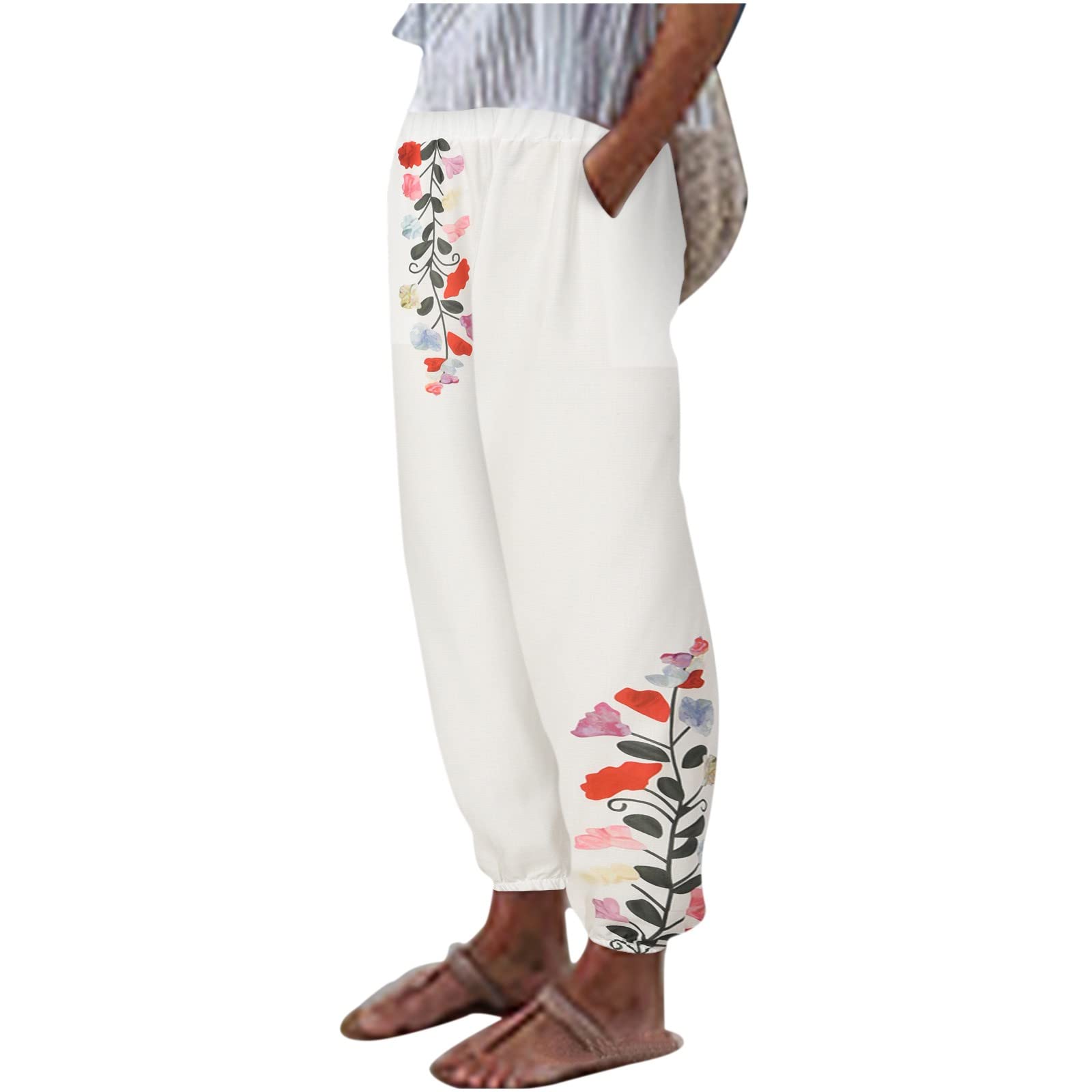 Women's Elastic Waist Straight Leg Pants - Solid Color Casual Trousers with Pockets for Work & Office | Comfortable Mid-Rise Dress Pants for Business, Travel & Everyday Wear