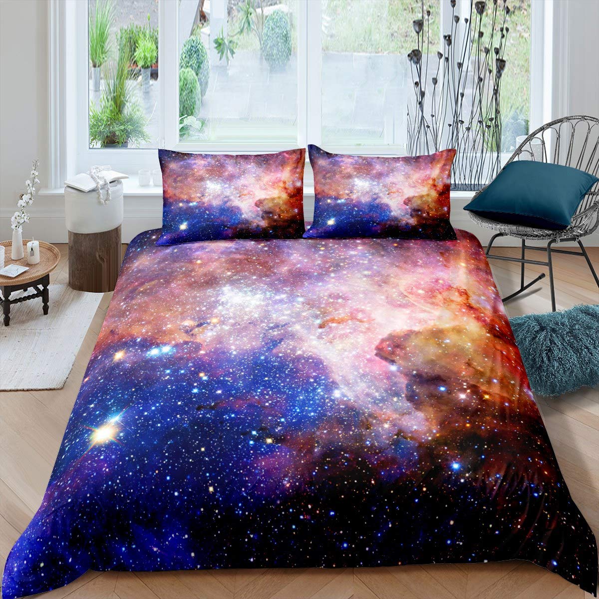 Feelyou Galaxy Comforter Cover Set - Twin Size Starry Sky Duvet Cover with Glitter Milky Way Design, Space Themed Bedding for Kids & Women (2Pcs) - Perfect for Kids' Room Decor, Teen Bedroom & Themed Sleepovers