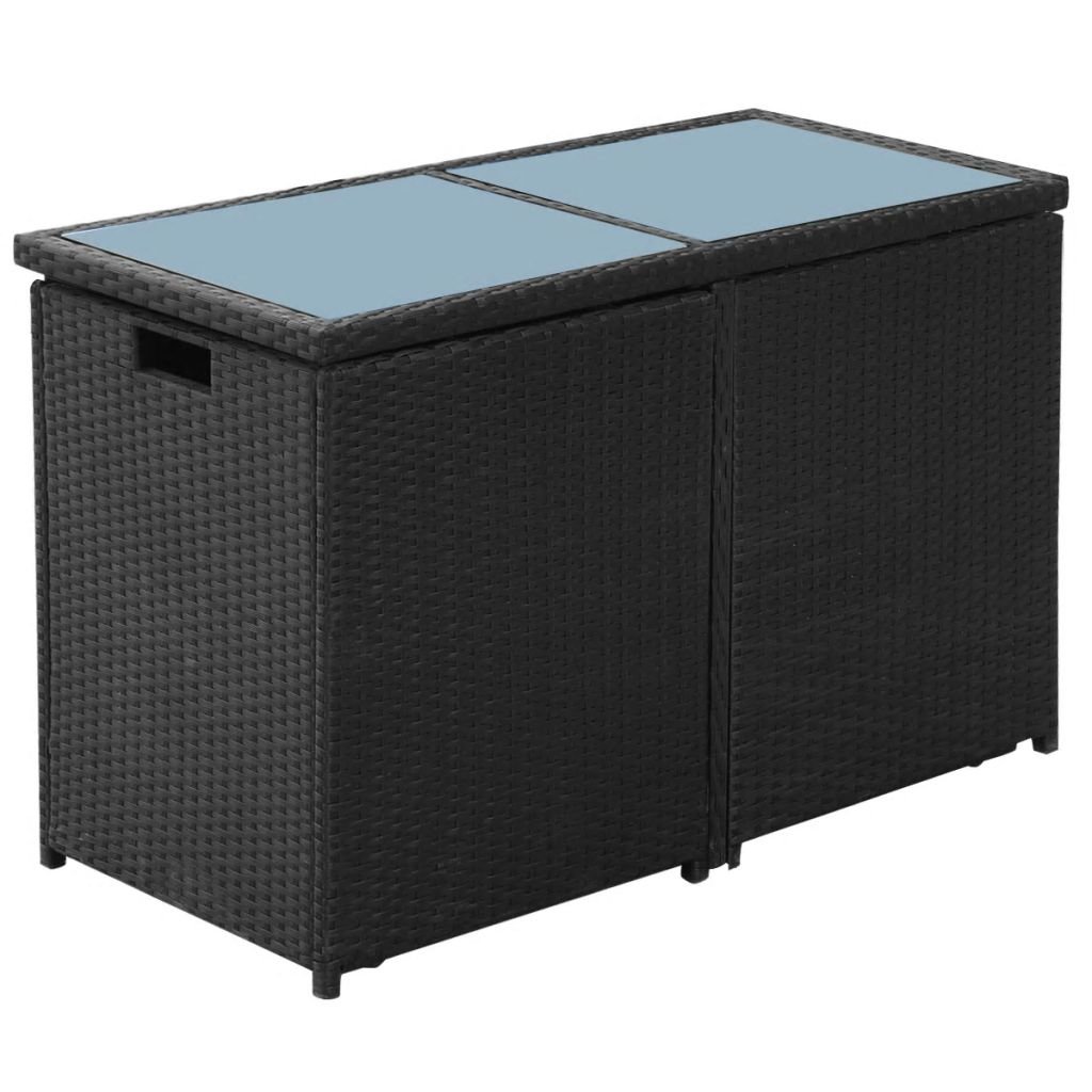 3-Piece Outdoor Patio Bar Set with Cushions - Black Poly Rattan Bistro Set for Backyard, Garden or Balcony Dining