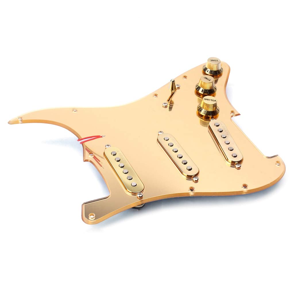Gold Prewired 1-Ply 11-Hole Mirror Pickguard with 3 Single Coil Pickups & Magnets for Stratocaster Guitar - Perfect for Electric Guitar Upgrades & DIY Repairs