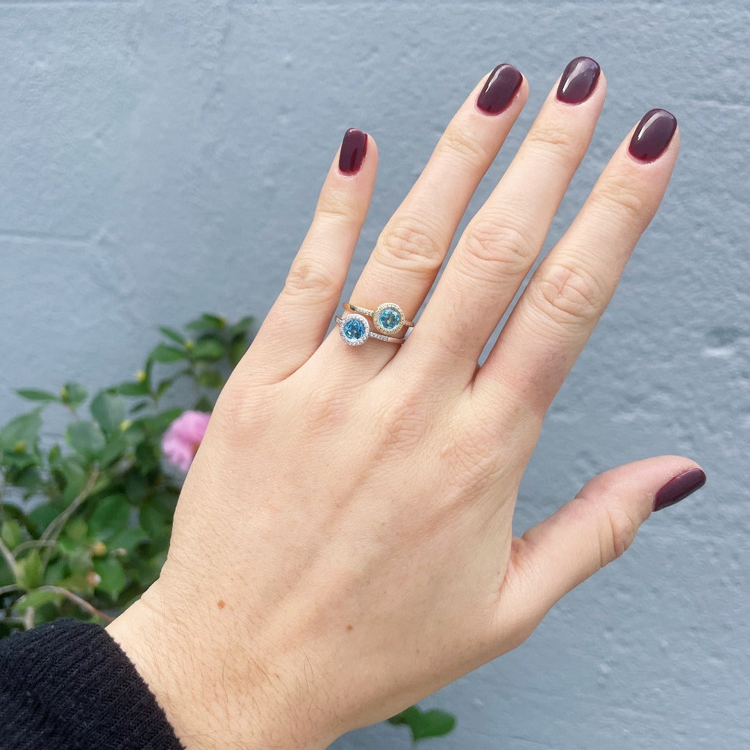 Exquisite 14K Yellow Gold Ring with Turquoise & Diamond Halo - Perfect for Weddings, Anniversaries & Special Occasions