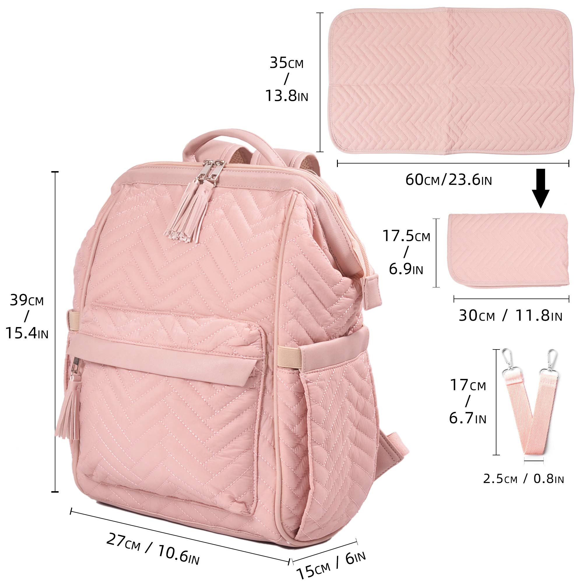 KZNI Large Diaper Backpack for Moms - Waterproof Baby Bag with Stroller Hanger, Insulated Bottle Pockets & Multiple Compartments - Perfect for Travel, Daycare & Outings (Pink)