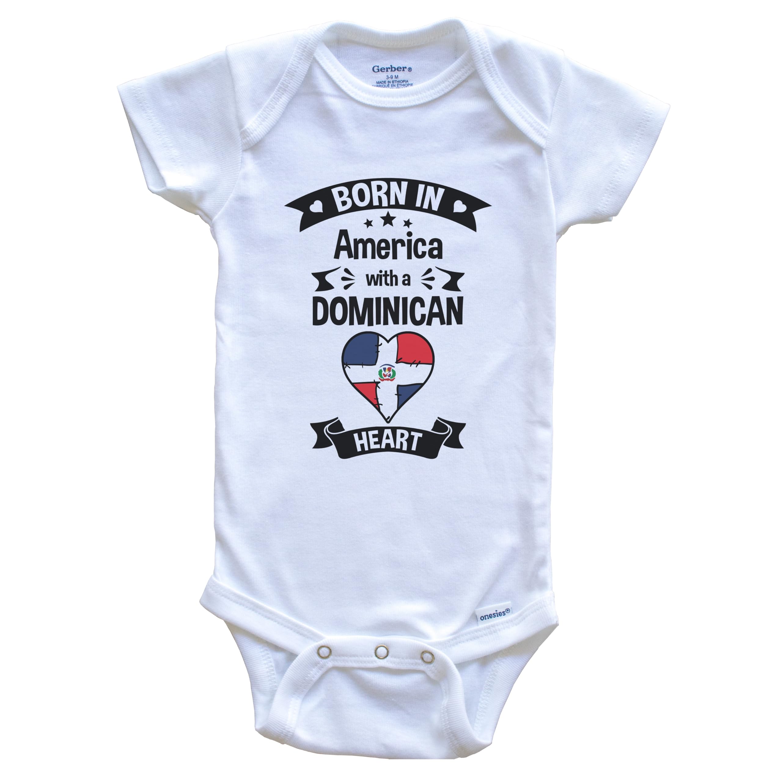 Born in America with A Dominican Heart One Piece Baby Bodysuit - Soft Cotton Infant Onesie for Boys & Girls - Perfect for Family Photos, Holidays & Everyday Wear