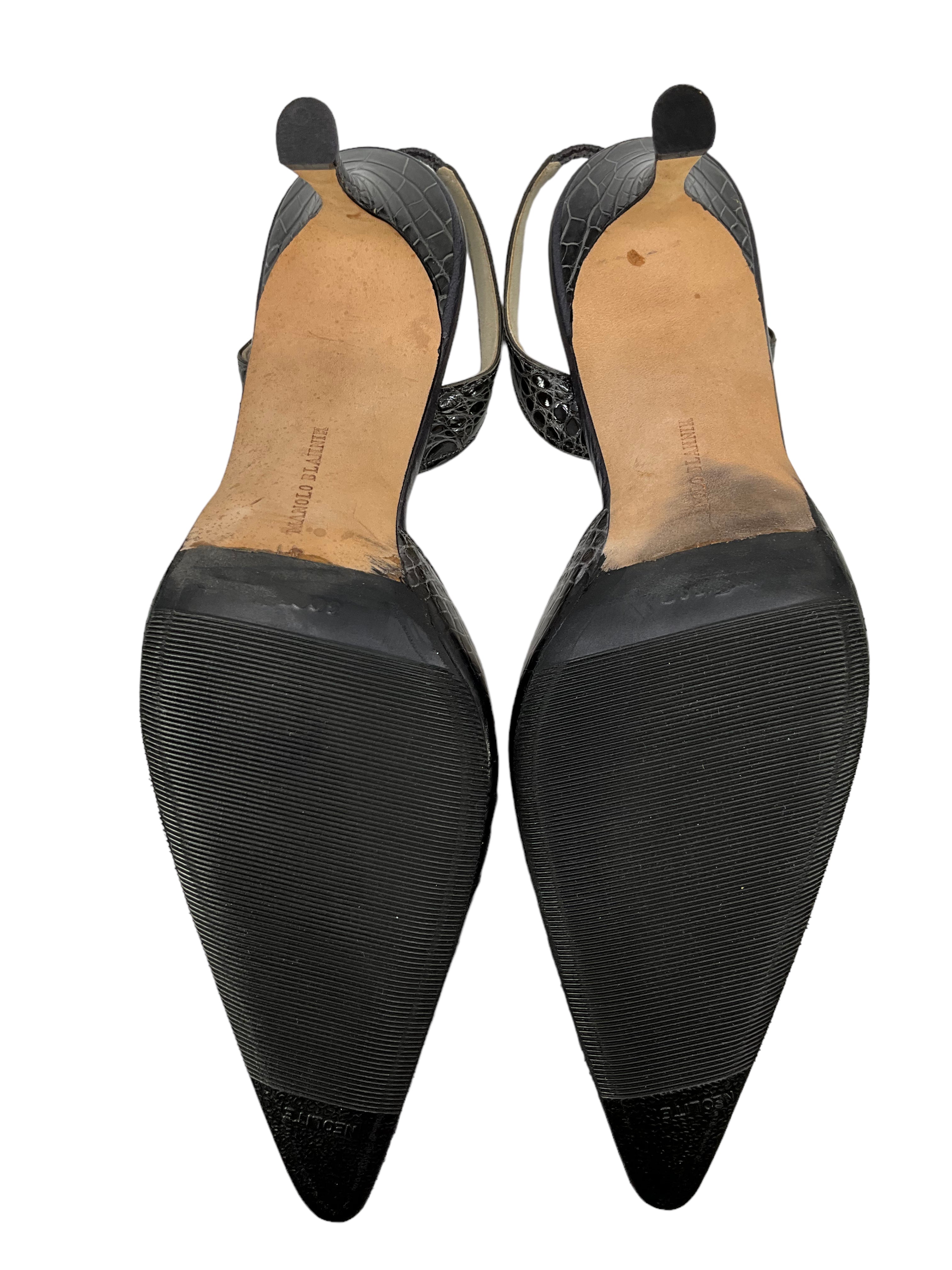 Manolo Blahnik Gray Alligator Leather Slingback Heels Women's Size 11 - Perfect for Evening Parties & Special Occasions