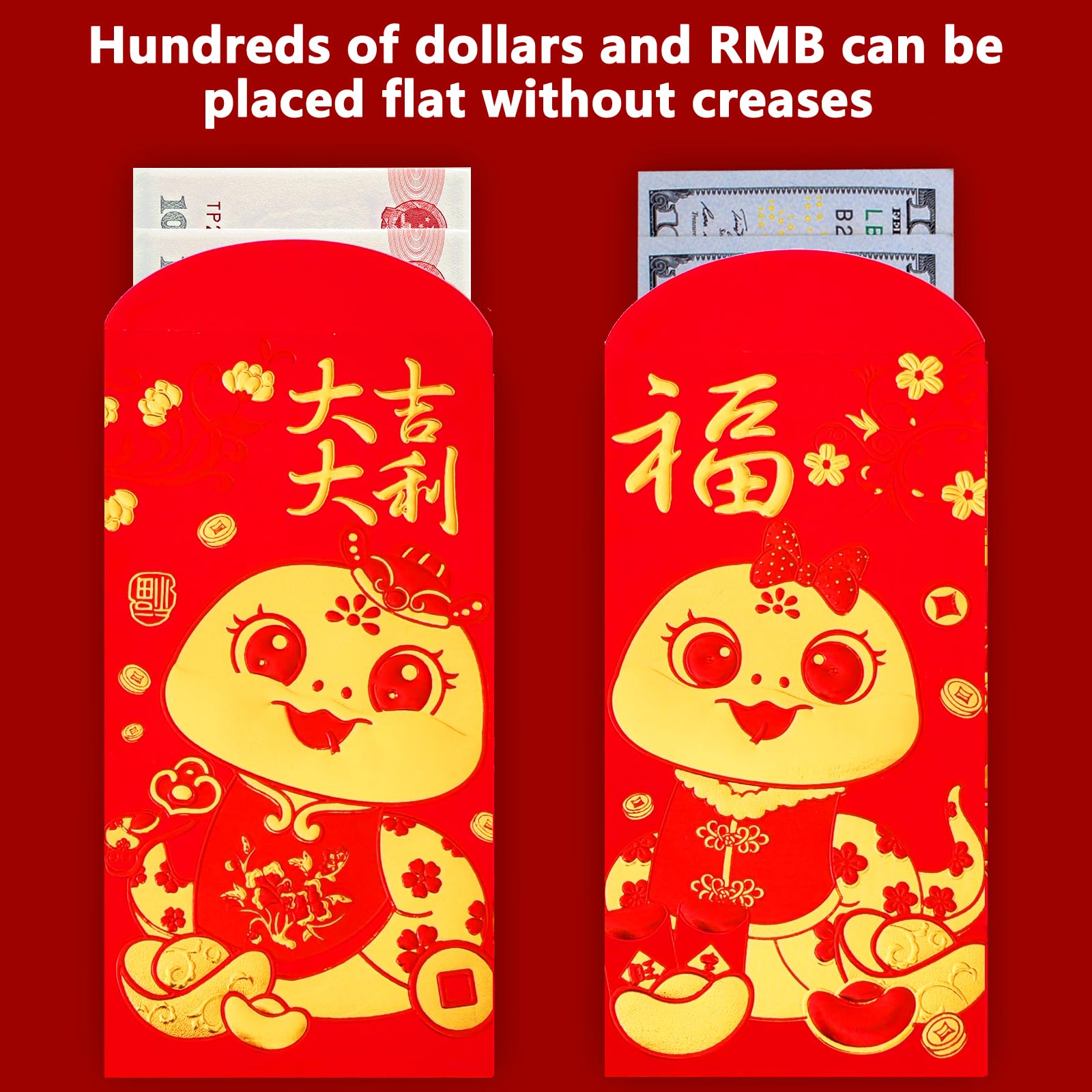36PCS 12 Styles 2025 Year of the Snake Chinese Red Envelopes - Lucky Money Hong Bao Packets for Chinese New Year, Spring Festival, Wedding & Birthday Gifts (Cartoon Design, Large Size) | Perfect for Lunar New Year Celebrations, Cultural Events & Special Occasions