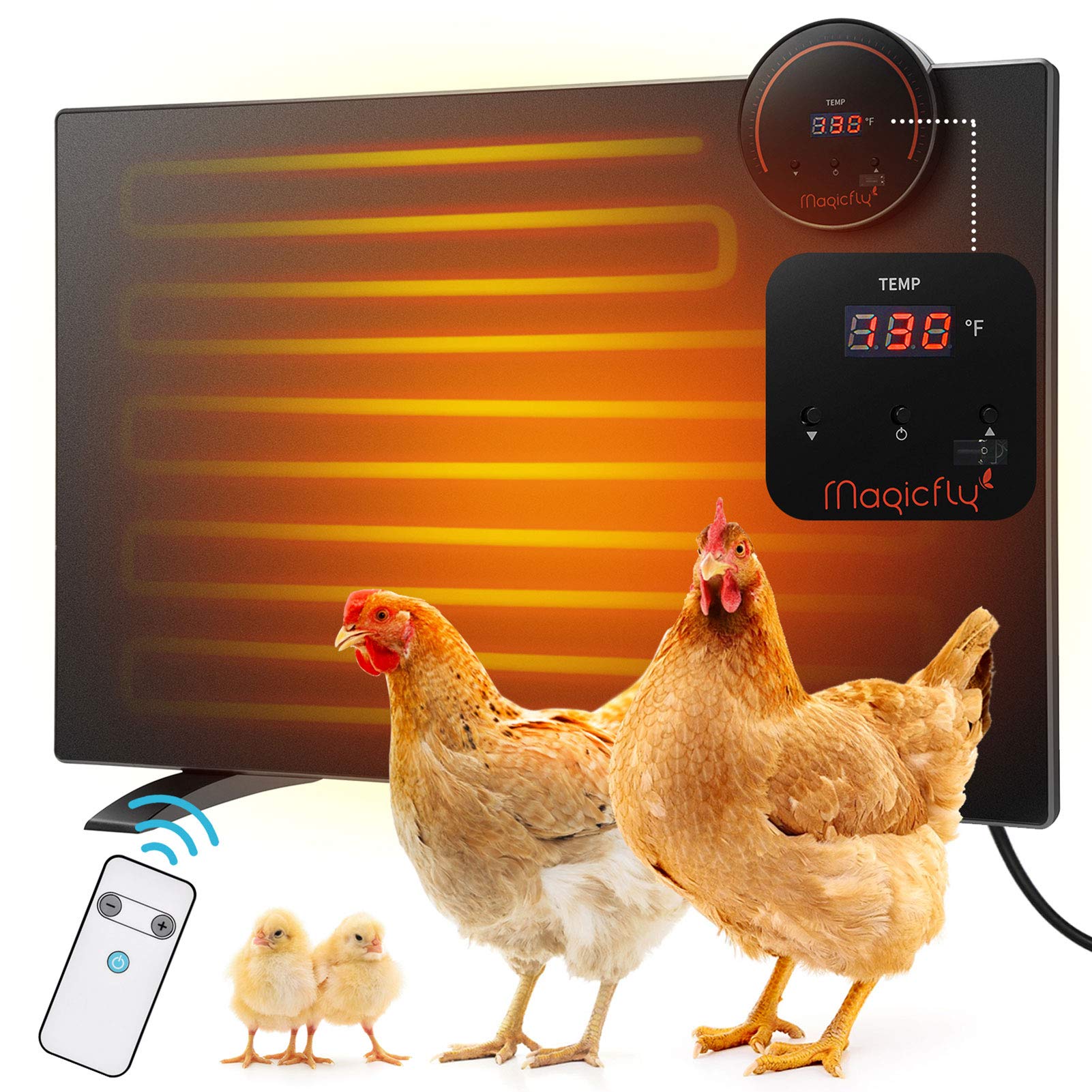 Magicfly 165W Radiant Chicken Coop Heater with LED Display & Remote Control - Adjustable Temperature Safe Heating for Poultry - Perfect for Winter Chicken Coops, Duck Houses & Small Animal Enclosures (19.7