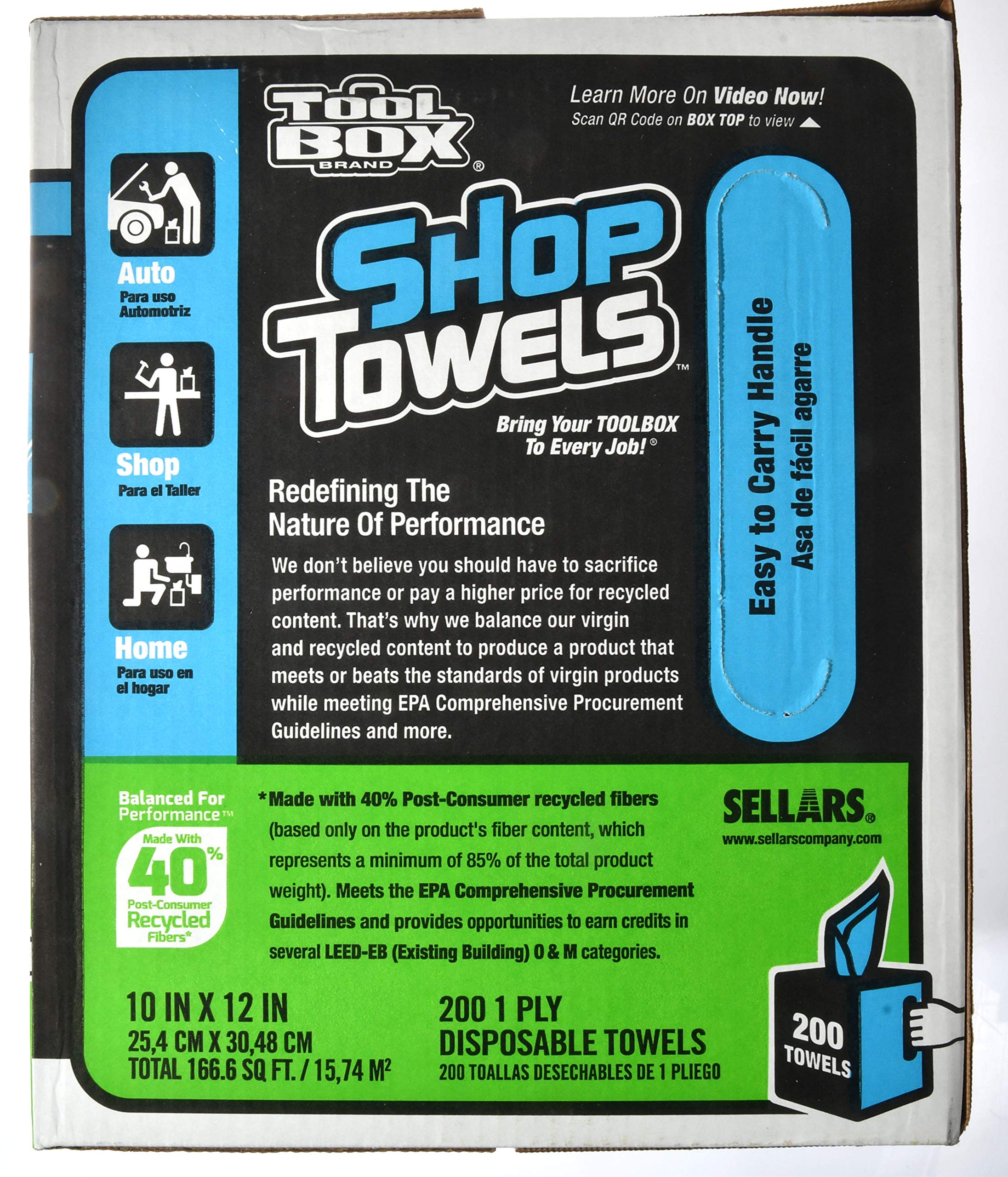 TOOLBOX Z400 Center Pull Shop Towels - 200 Pack Industrial Strength Cleaning Wipes for Garage, Workshop & Auto Repair | 1 Count Box (200 Towels) - Heavy Duty Absorbent Rags for Mechanics, DIY & Commercial Use