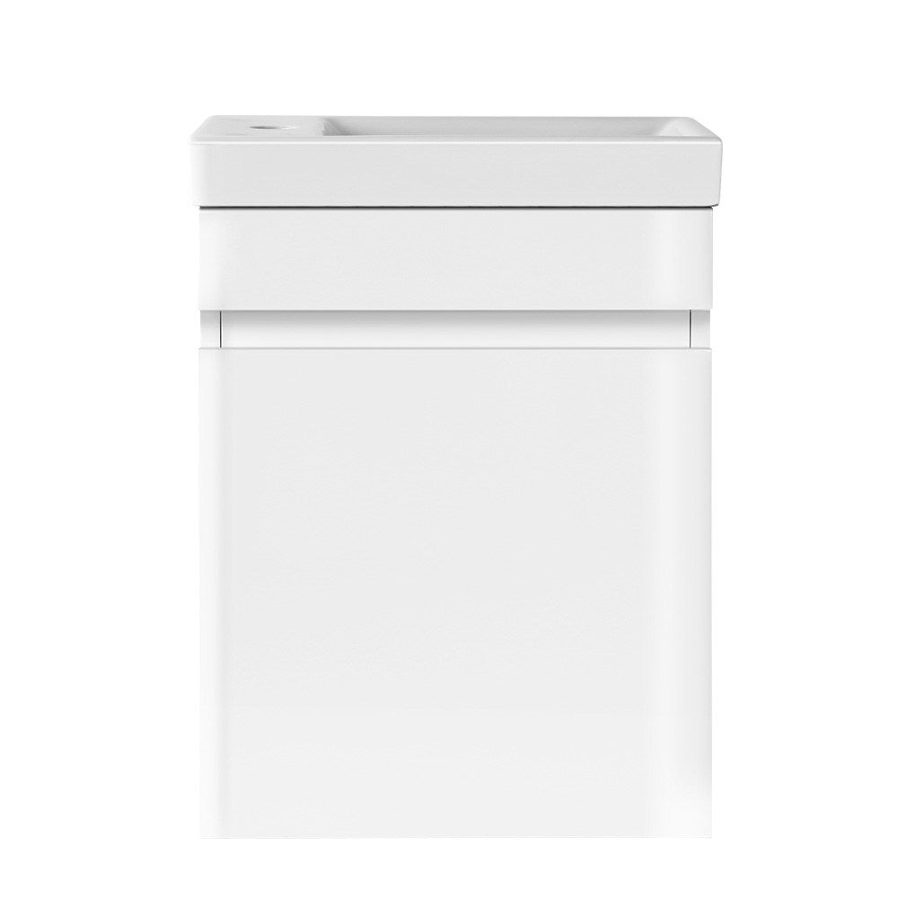 400mm White Wall Mounted Ceramic Bathroom Vanity Basin with Sink & Storage Cabinet - Space Saving Design for Small Bathrooms, Powder Rooms & Modern Homes