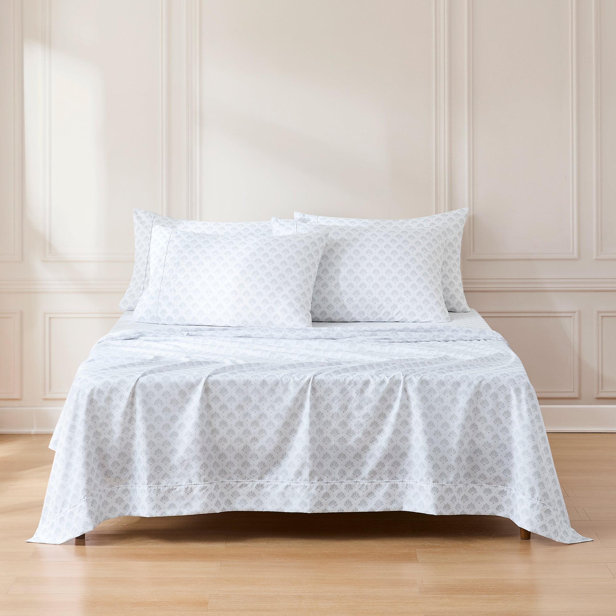 Premium Scallop Edge Fan Pattern Bed Sheet Set - Queen Size, 100% Cotton, Breathable & Soft for Ultimate Comfort - Perfect for Master Bedrooms, Guest Rooms & Cozy Home Decor
