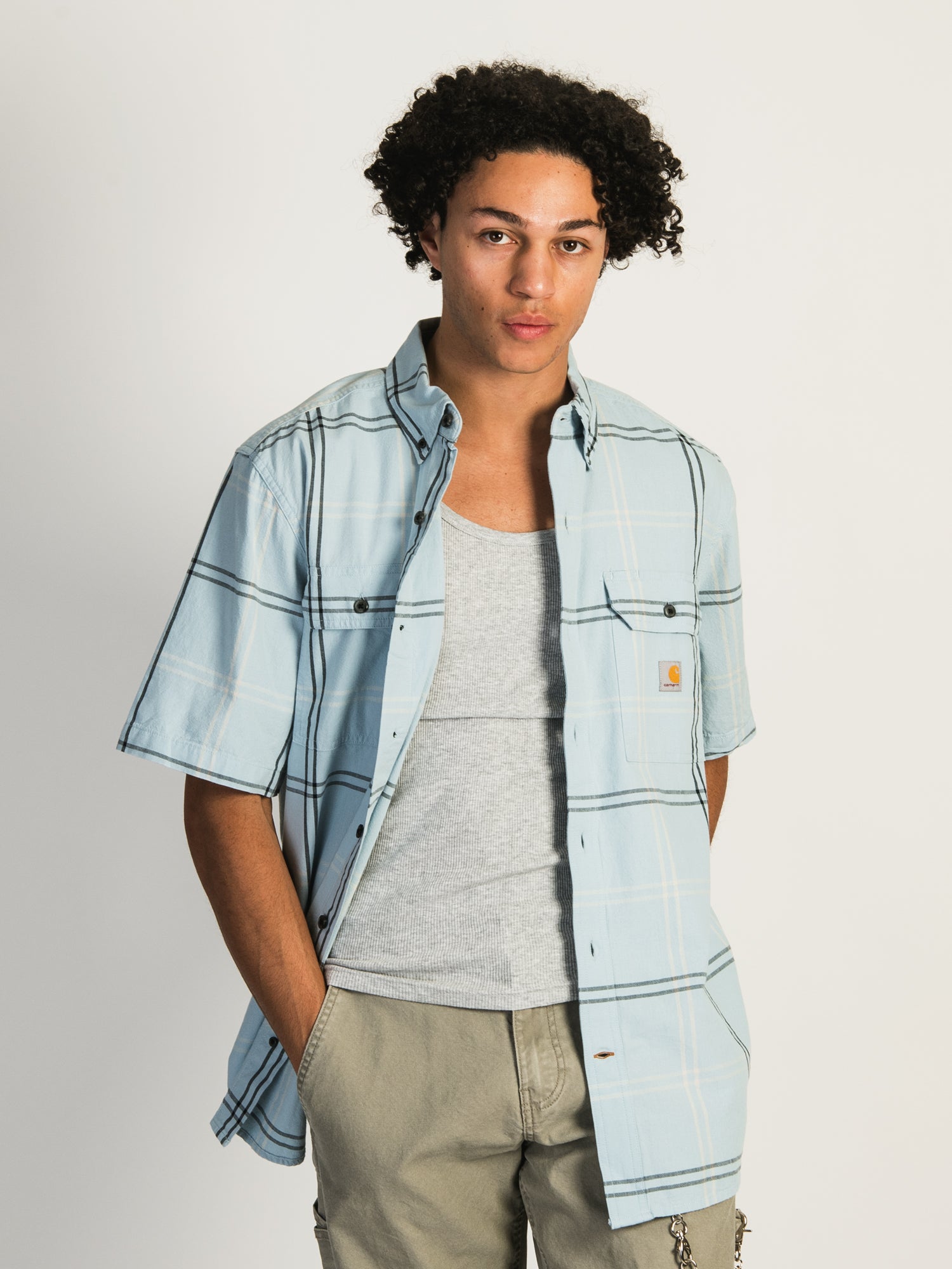 Carhartt Loose Fit Short Sleeve Plaid Shirt for Men - Comfortable Casual Workwear & Outdoor Activities - Clearance Sale