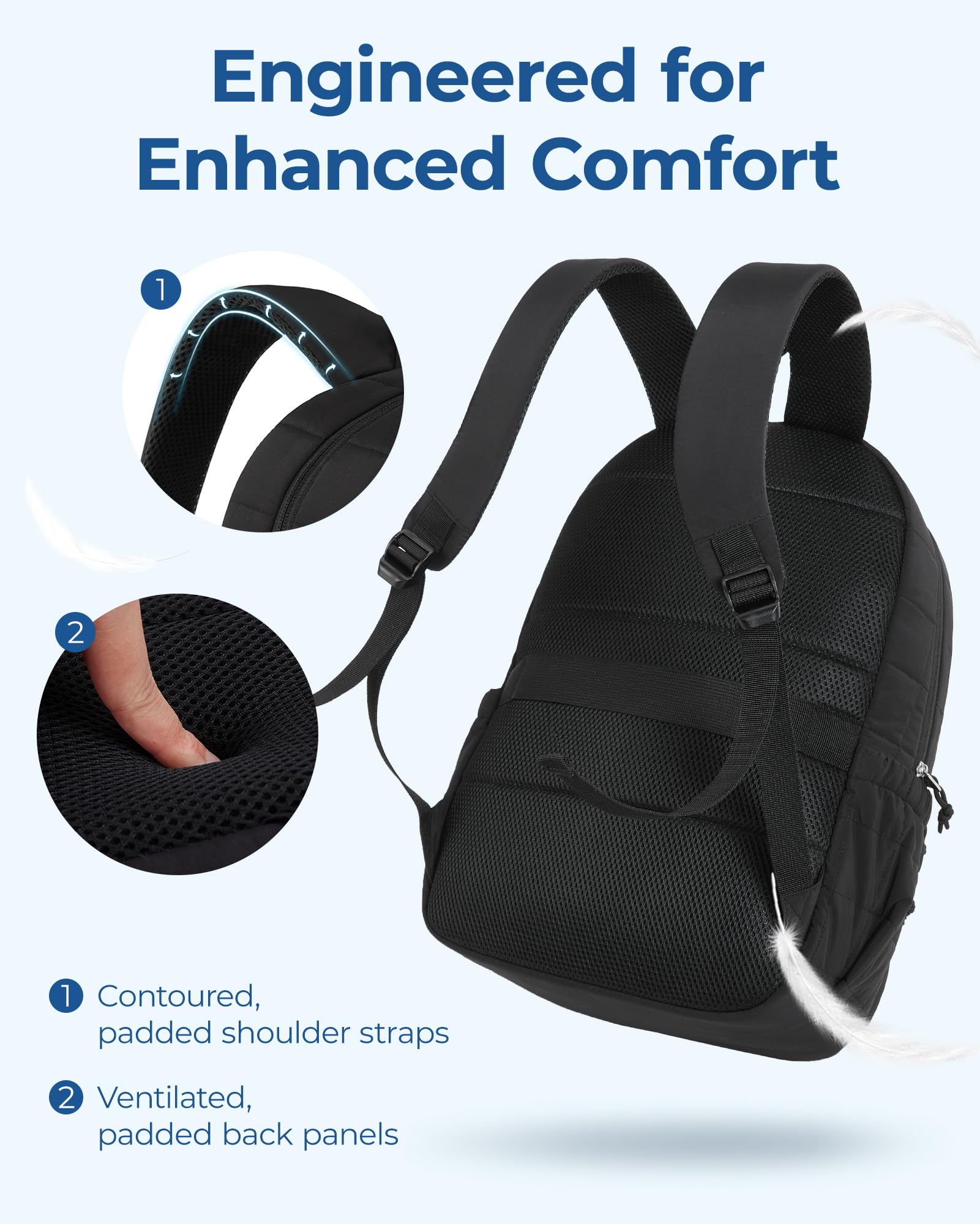 BAGSMART Quilted Water-Resistant Laptop Backpack for Women - Stylish College & Travel Daypack Fits 15.6 Inch Notebook - Perfect for School, Work & Commuting - Black