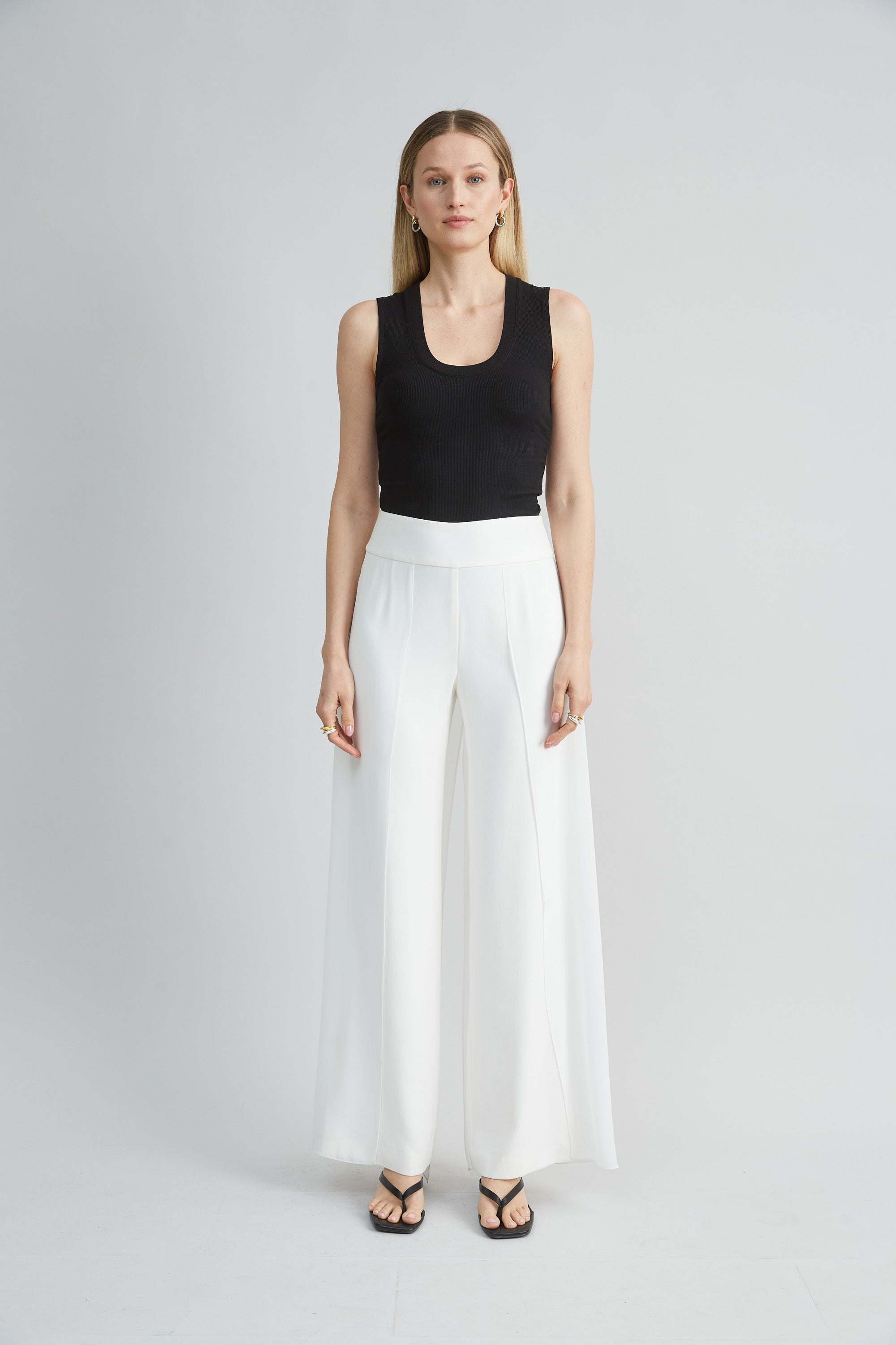 Elegant Chiffon Panel Pants for Women - Flowy High Waist Wide Leg Trousers - Perfect for Office, Party & Casual Wear
