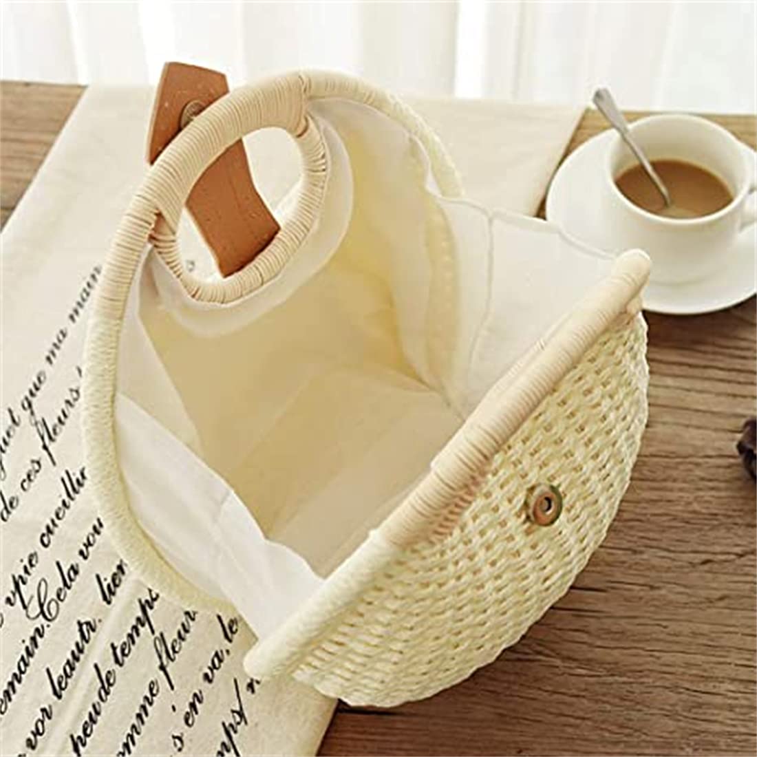 Handwoven Straw Tote Bag for Women - Retro Beach Rattan Shell Bag with Ring Handle - Perfect for Summer Outings, Beach Vacations & Boho Fashion Accessories