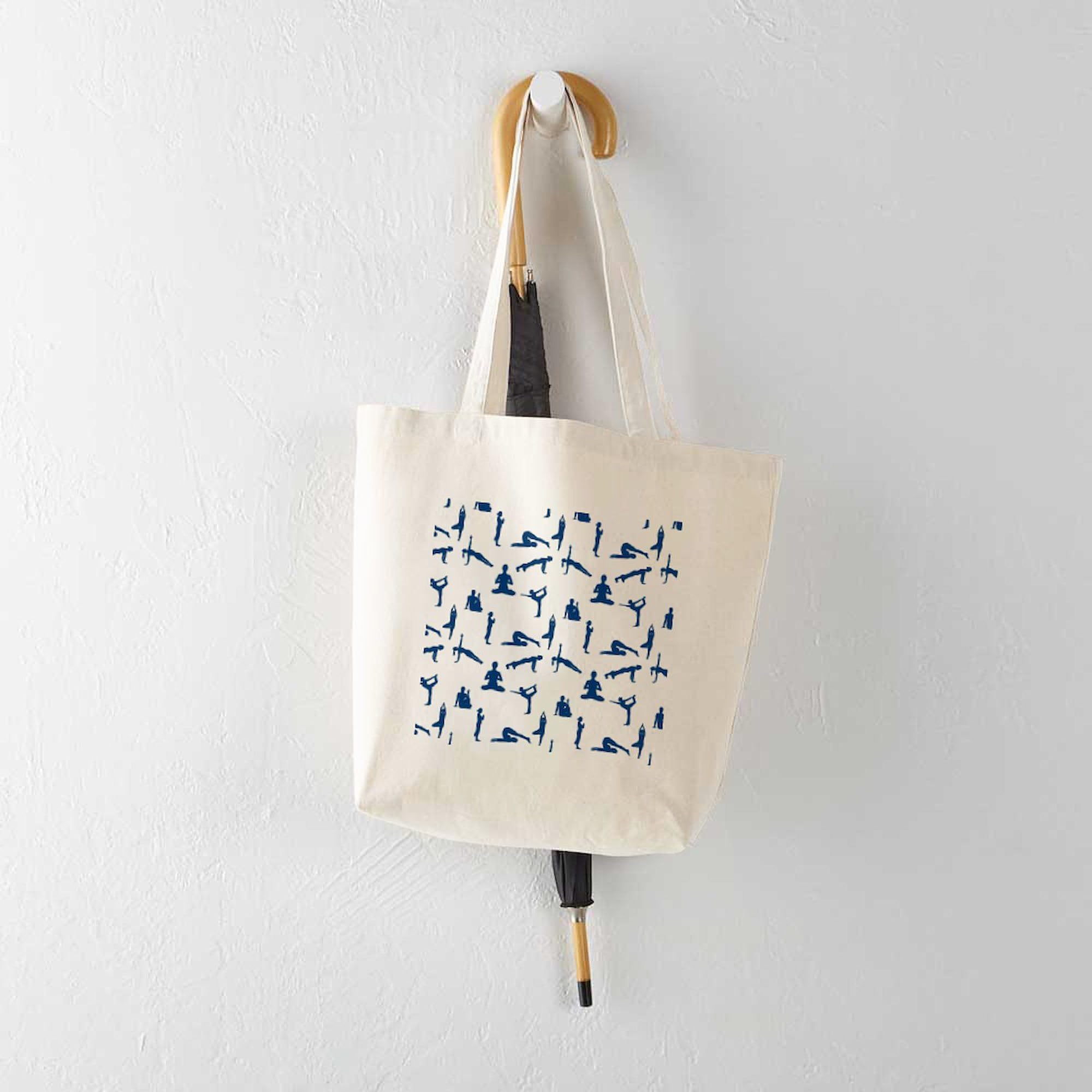 Eco-Friendly Yoga Poses Canvas Tote Bag - Reusable Natural Cotton Shopping Bag for Yoga Class, Gym & Groceries