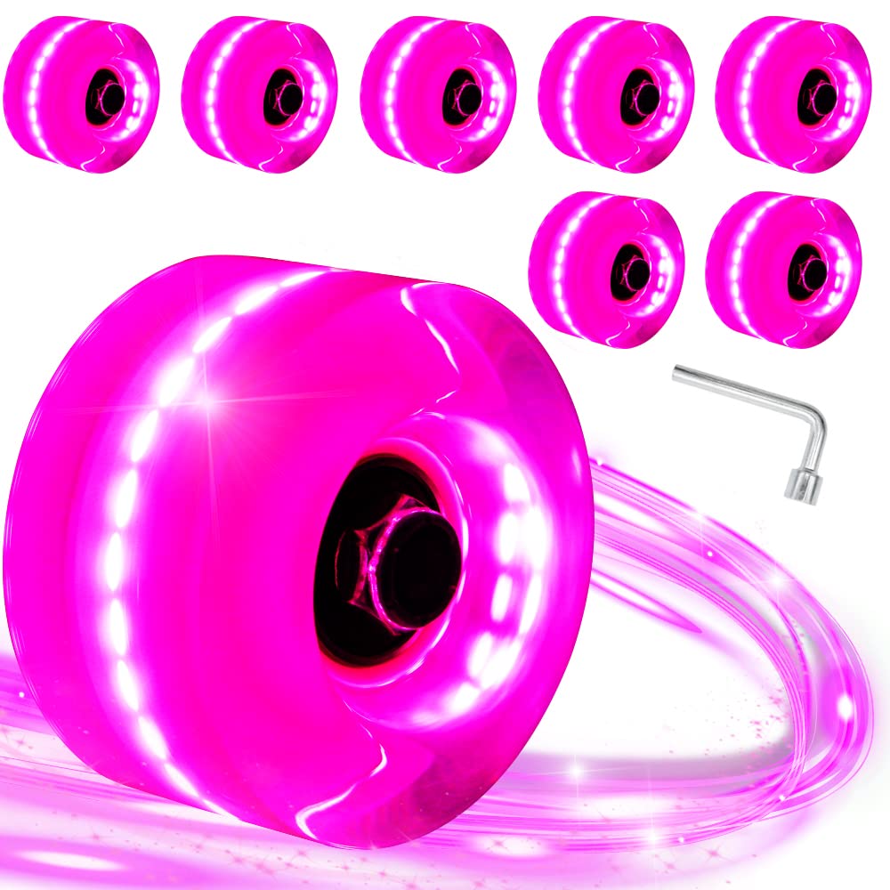 8 Pack 78A LED Light Up Roller Skate Wheels 32x58mm & 36x65mm with Bearings - Indoor/Outdoor Skating Wheels for Roller Skates, Quad Skates & Skateboards - Perfect for Night Skating, Rink & Street Use