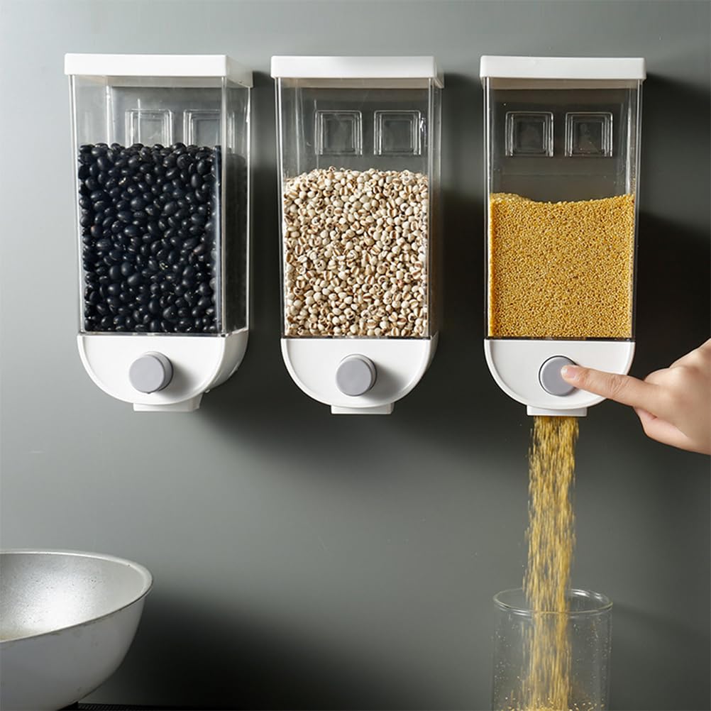 Wall Mounted Dry Food Dispenser - 1500ml Single Cereal Dispenser Box for Cereal, Grains, Nuts, Beans, Candy & Oatmeal Storage - White | Perfect for Kitchen Pantry Organization & Bulk Food Storage