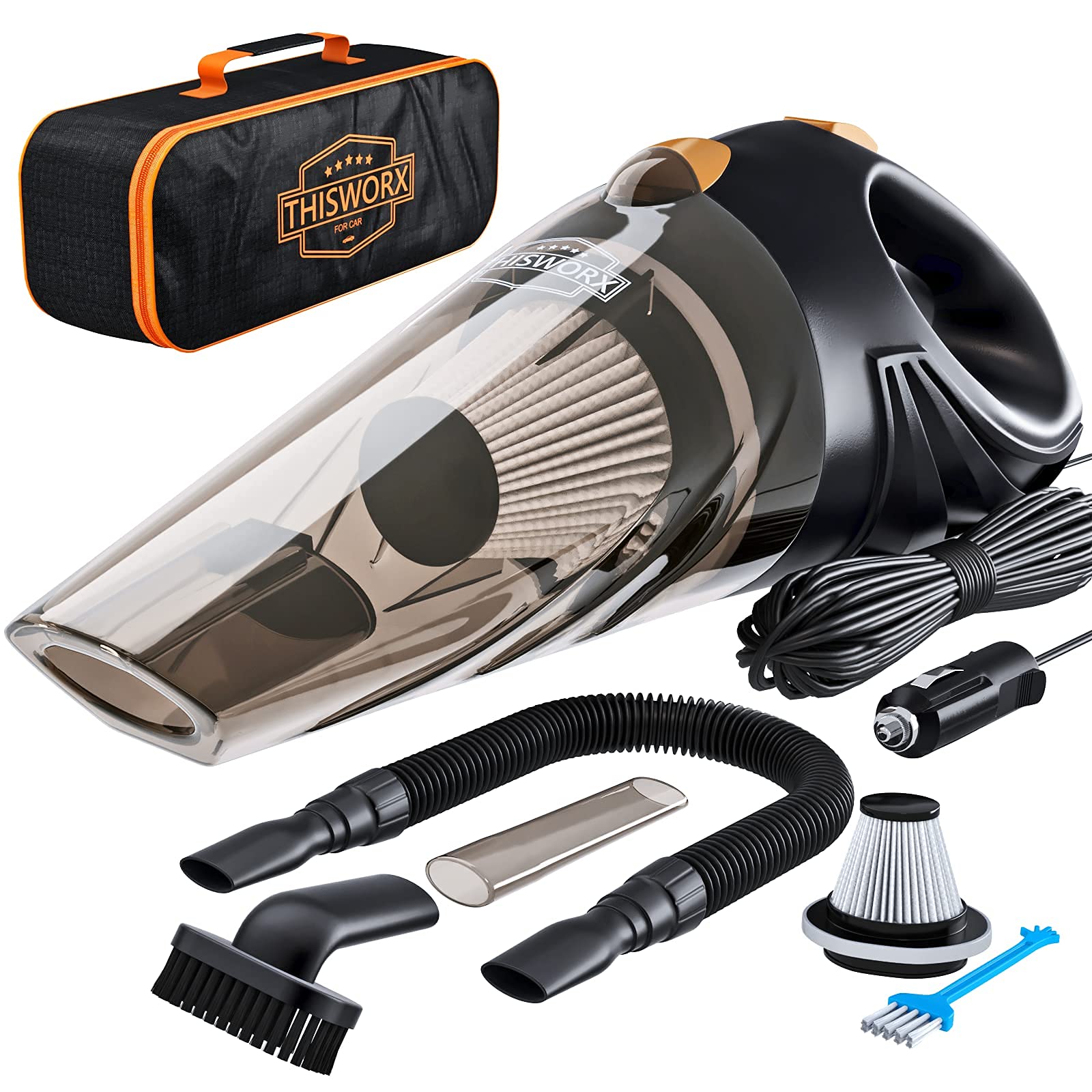 ThisWorx Portable Car Vacuum Cleaner with 16ft Cord & Attachments - Ideal for Cars, RVs, Boats & Travel