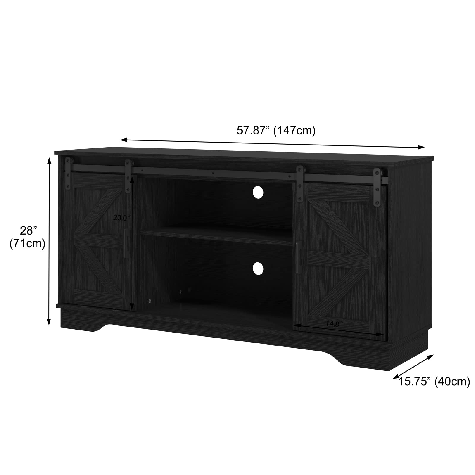 Panana Bar Cabinet with Barn 2 Sliding Doors - Farmhouse Style Buffet Storage Cabinet & TV Stand in Black - Perfect for Living Room, Dining Room, or Home Bar Setup
