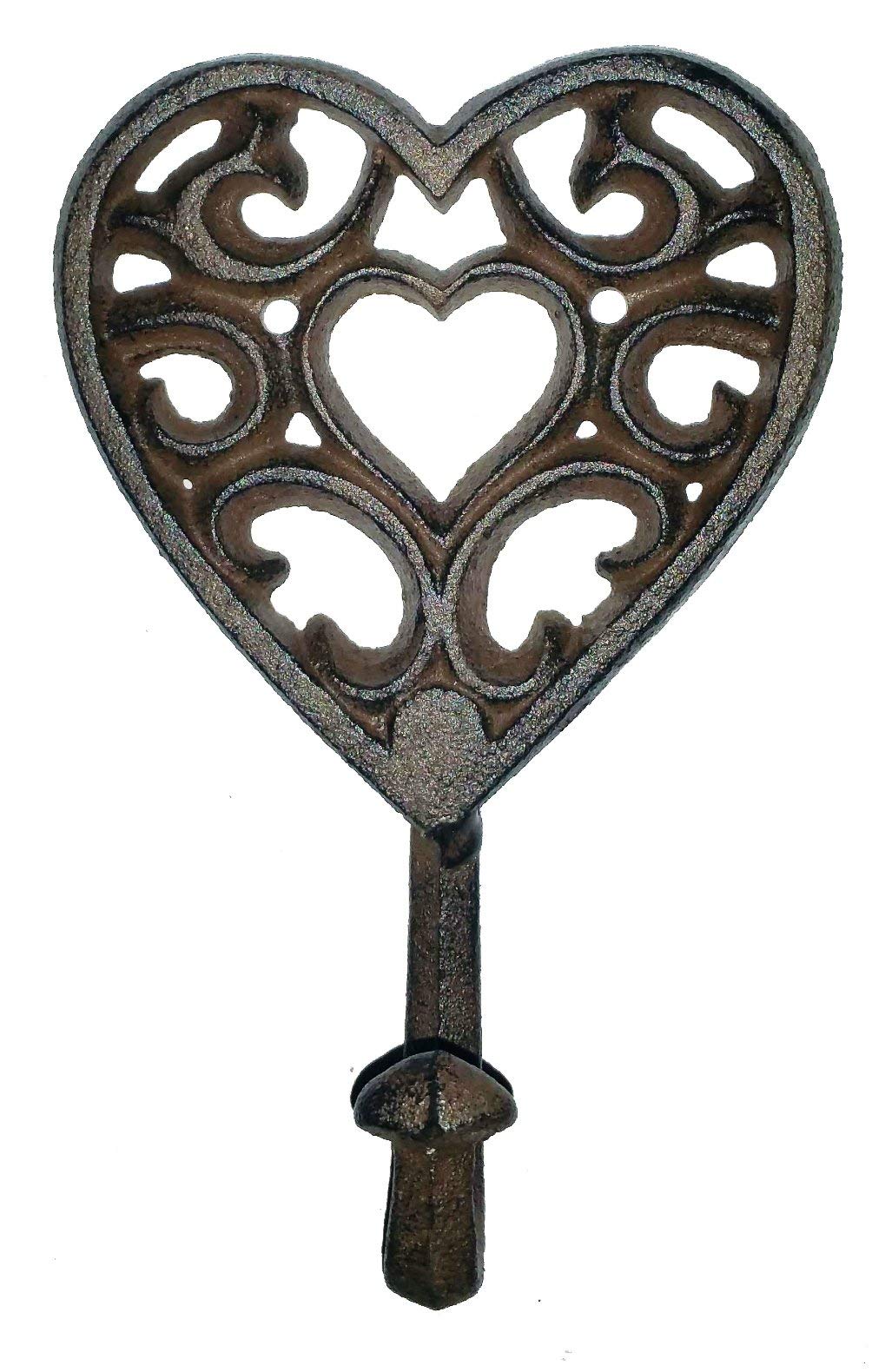 Large Solid Cast Iron Ornate Heart Hook - Heavy Duty Wall Hanging Hook for Coats, Hats & Home Decor | Rustic Farmhouse, Vintage & Industrial Style