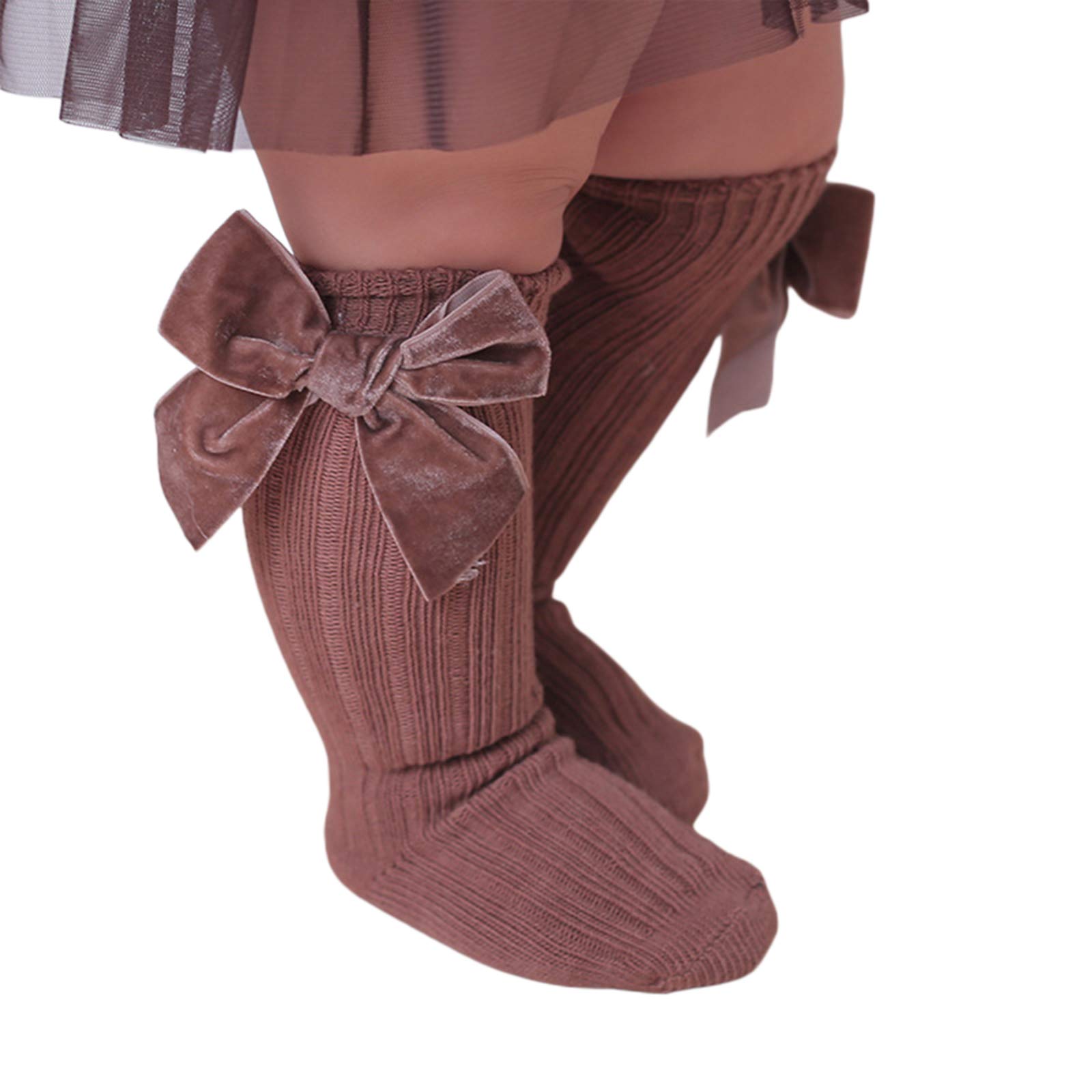 Kayotuas Baby Girls Knee High Socks with Bows - Ribbed Knit Long Tube Ruffled Stockings for Infant & Toddler - Perfect for School Uniforms, Dress Up & Special Occasions