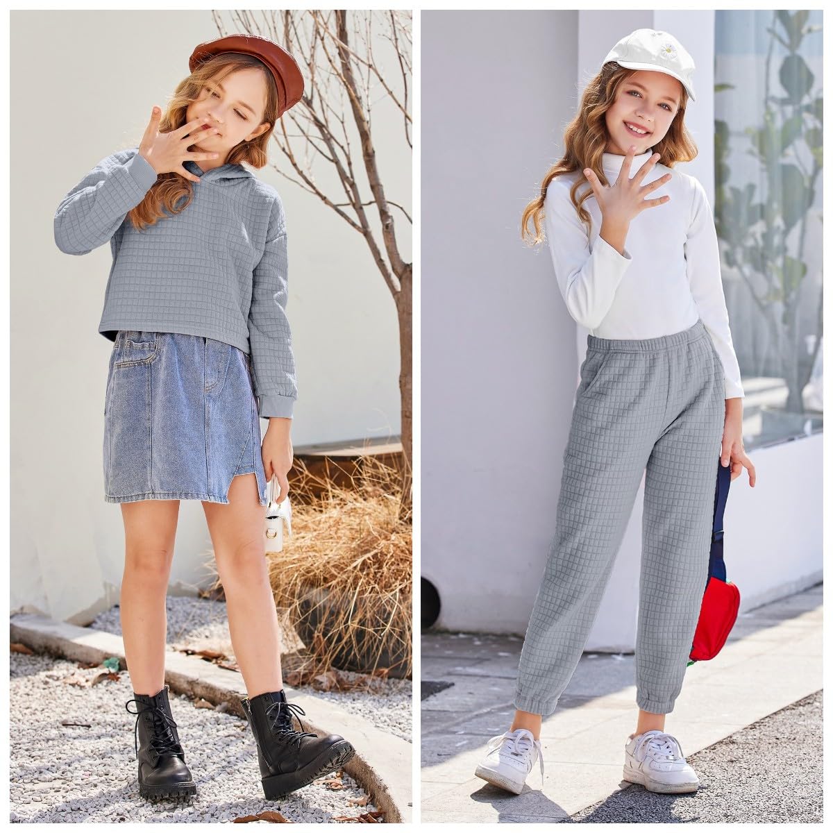Arshiner Girls 2 Piece Outfit - Soft Waffle Knit Hooded Sweatshirt & Jogger Pants Set, Long Sleeve Tracksuit for School, Playdates & Casual Wear | Cute Toddler Clothes for Fall & Winter